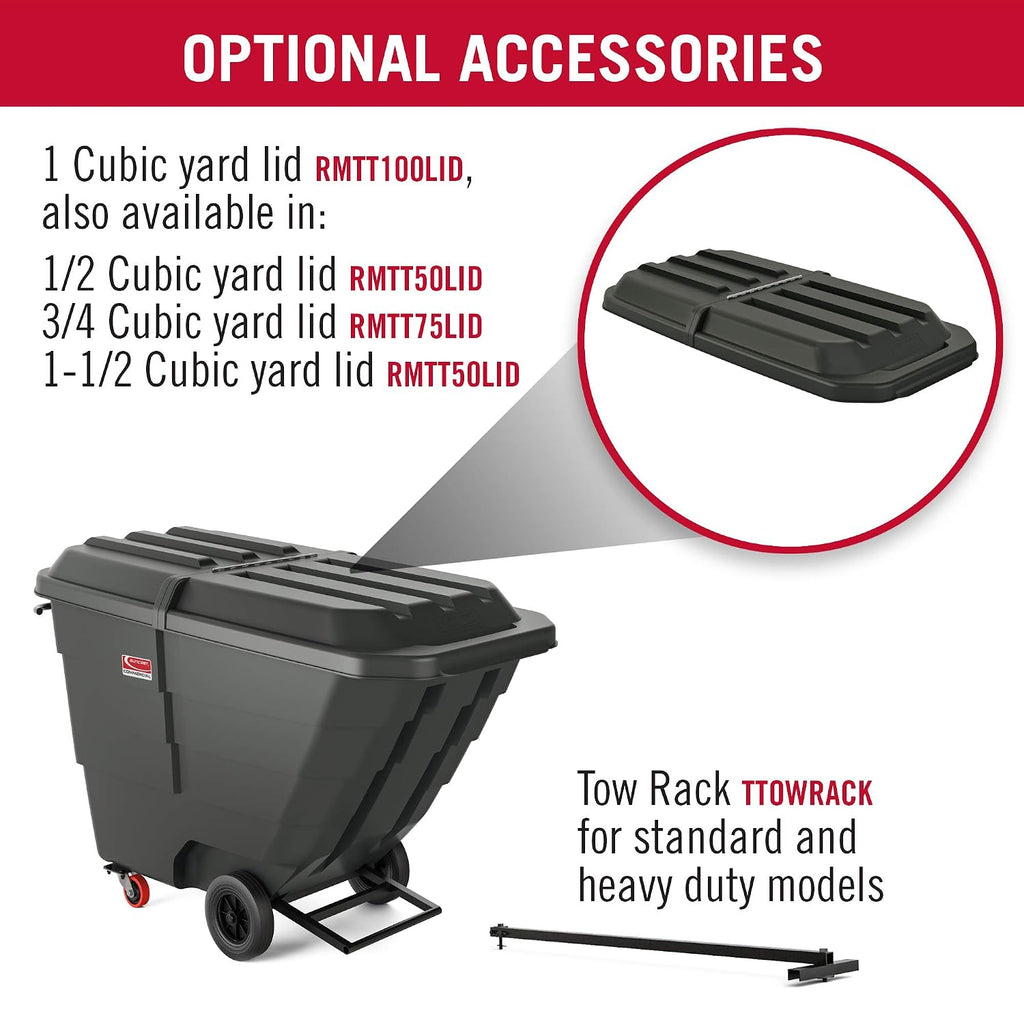 Suncast Commercial Light Duty 3/4 Cubic Yard Roto-Molded Tilt Truck with Integrated Brake, 750-Pound Capacity, 69'L x 41'W x 31'H', Made in The USA