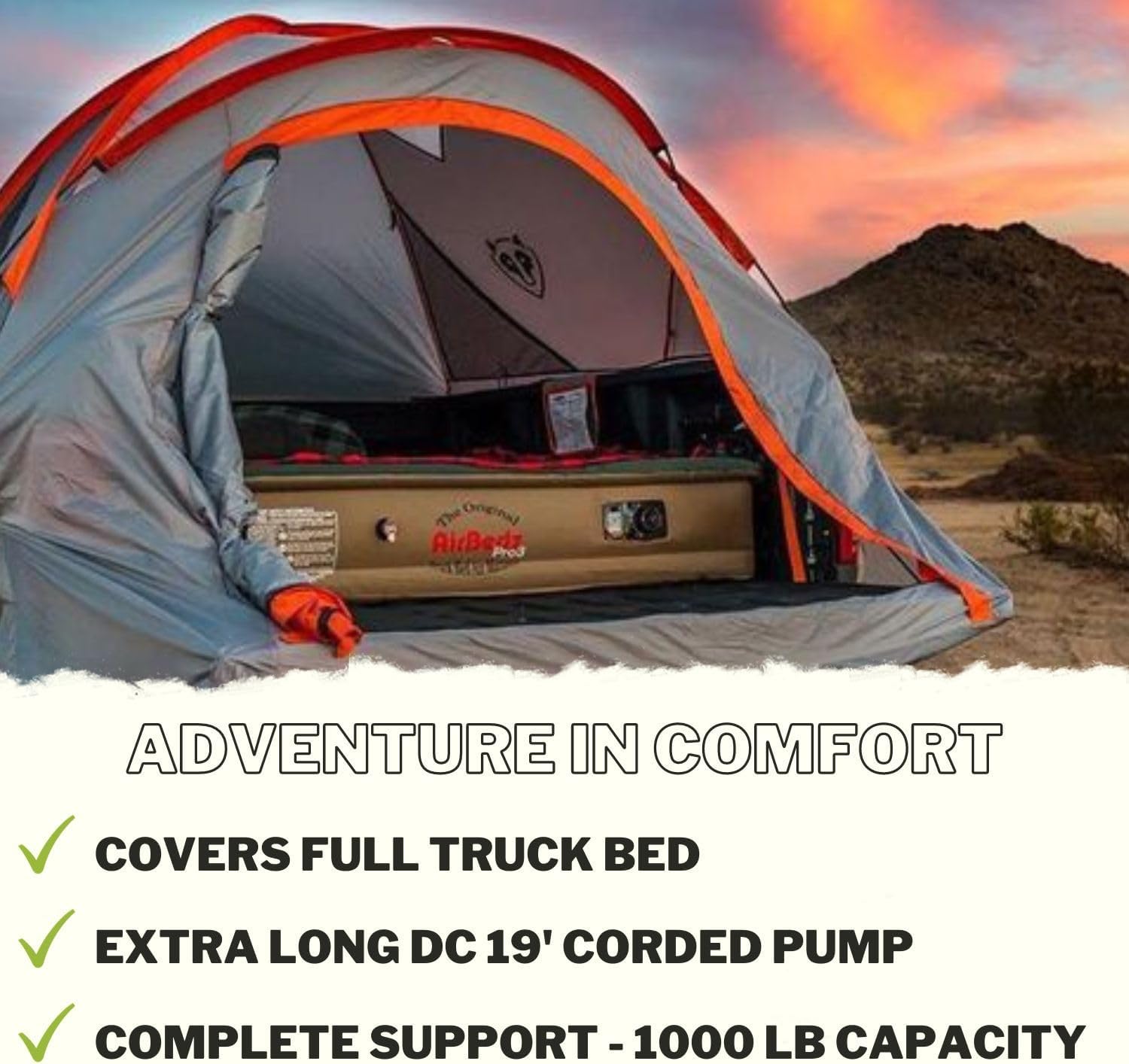 Pittman Outdoors AirBedz Air Mattress – Pro3 Series Truck Bed Mattress for Full Size Long Bed 8 Foot+, 25% More Coverage, Built-In Pump, Heavy Duty PVC, Carry Bag Included - PPI-301