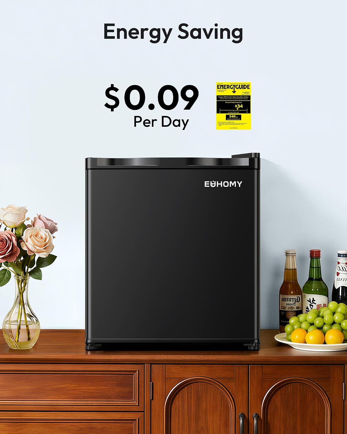 EUHOMY 1.1 Cubic Feet Mini Freezer, Countertop, Single Door Compact Upright Freezer with Reversible Door, Removable Shelves, Small freezer for Home/Dorms/Apartment/Office, New Black