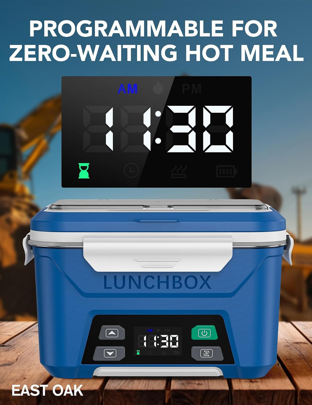 EAST OAK Cordless Electric Lunch Box for Adults, Heated Lunch Box Battery Powered with Automatic Heating, 5.5 Cups Portable Food Warmer with Removable Tray Divider