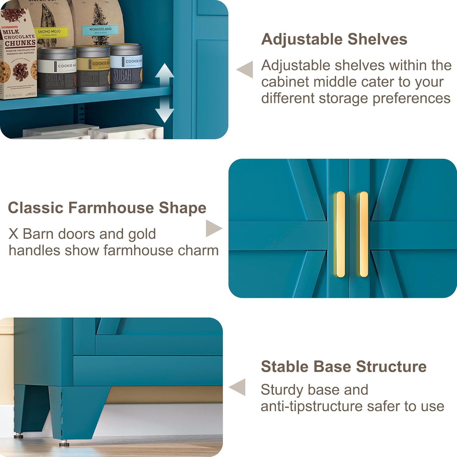 71H Tall Metal Storage Cabinet with 2 Doors and 5 Shelves, Farmhouse Storage Cabinet with Barn Doors, Pantry Storage for Home, Office, Bathroom, Dining Room, Kitchen (Blue)