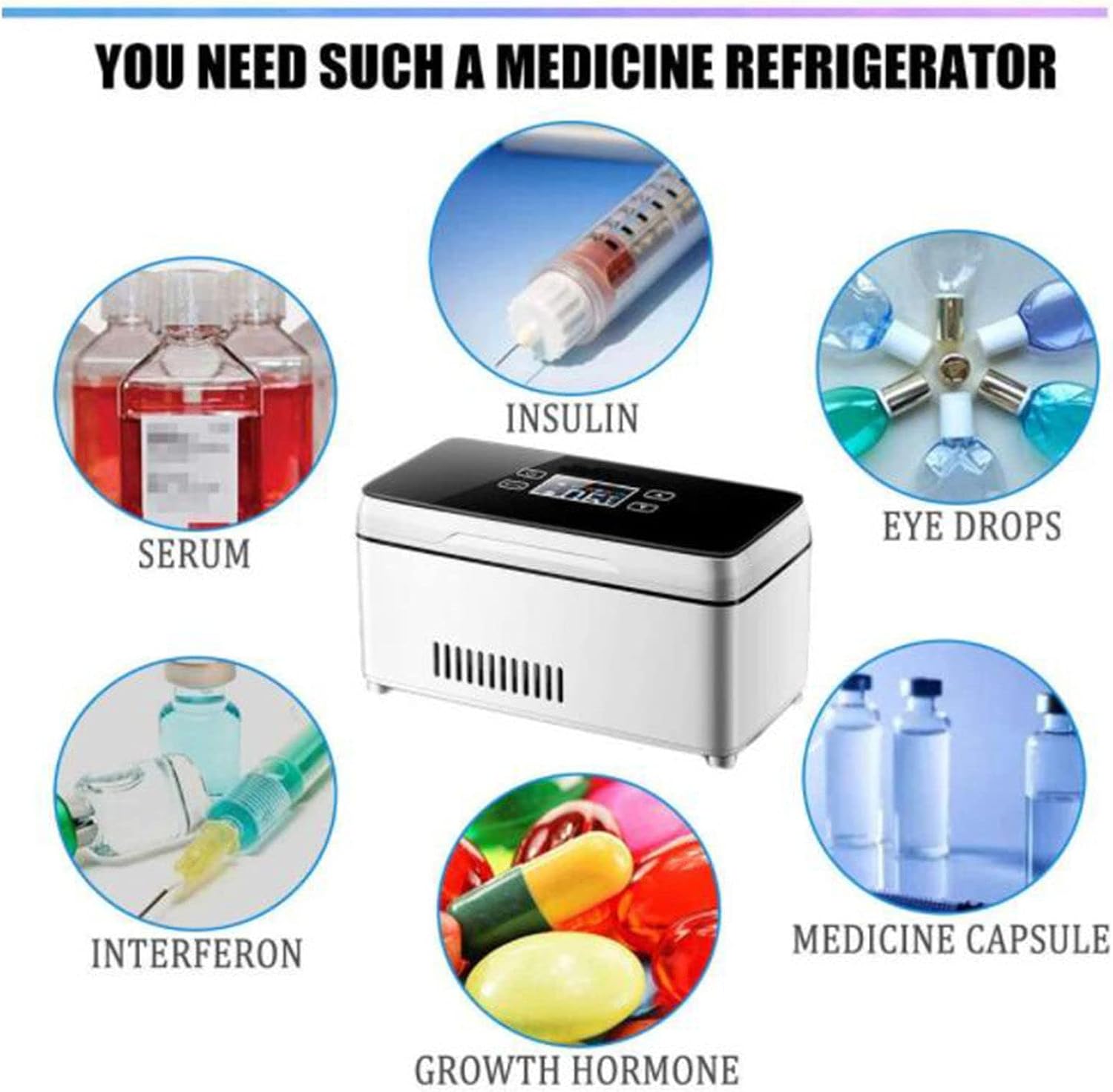Portable Insulin Cool Box, High Capacity Medicine Mini Intelligent Electric Fridge Cooler Bag Thermostat Under with Charging Cable for Travel & Household,2batteries