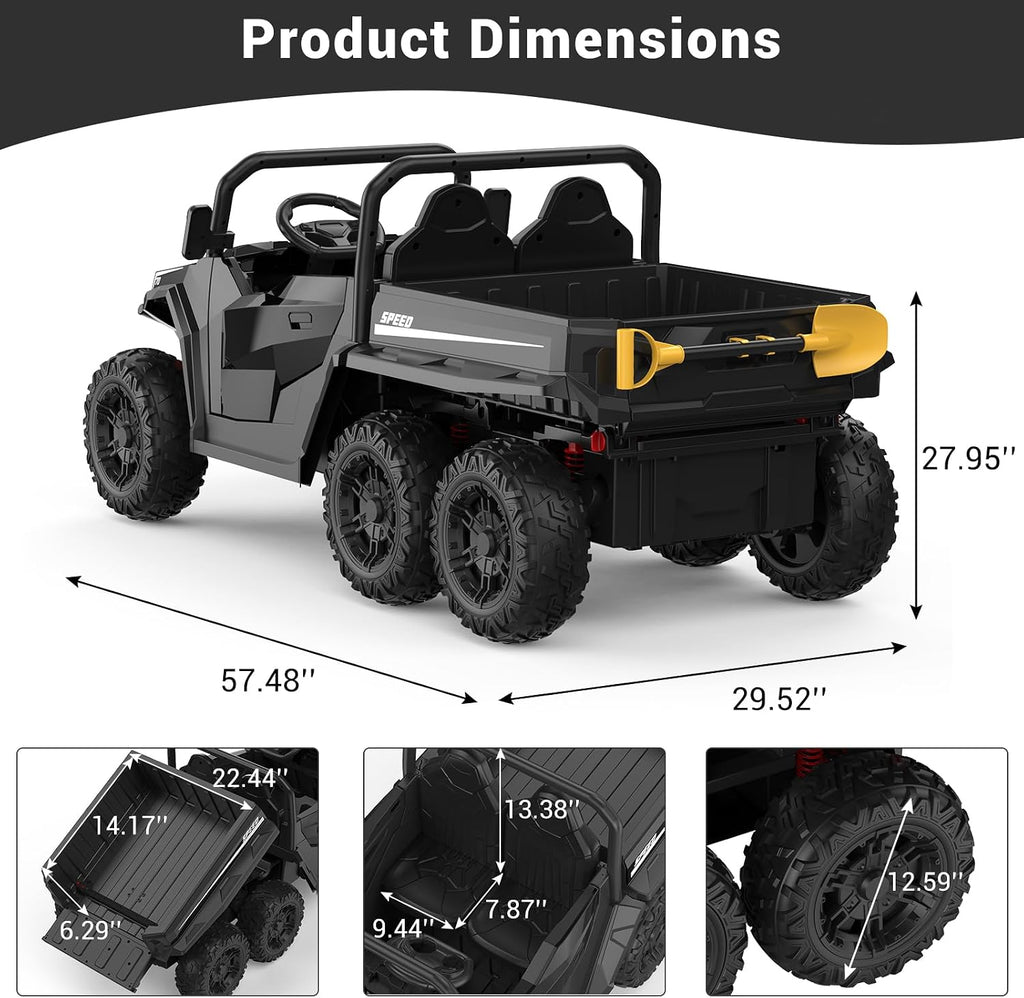 GarveeLife 24V 2 Seater Ride on Dump Truck with Remote Control for Big Kids, 4WD 6 Wheels Ride on Car w/Music Player & LED Lights, Ride Toy Gift for Kid