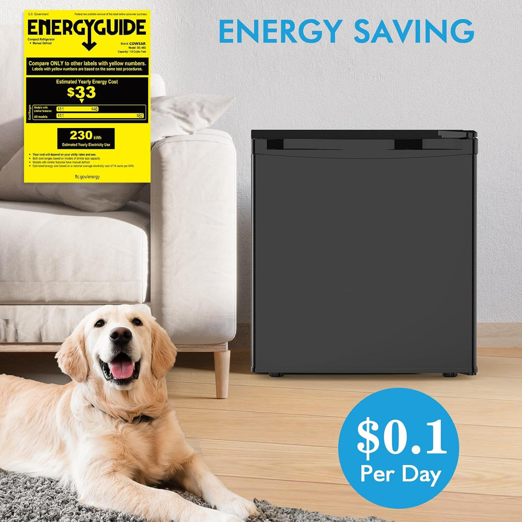 COWSAR 1.6 Cu.ft Mini Fridge with Freezer, Small Refrigerator for Dorm, Office, RV, Bedroom, Adjustable Thermostat, Low Noise, Energy-efficient, Reversible Door (Black, 1.6 CU.FT)