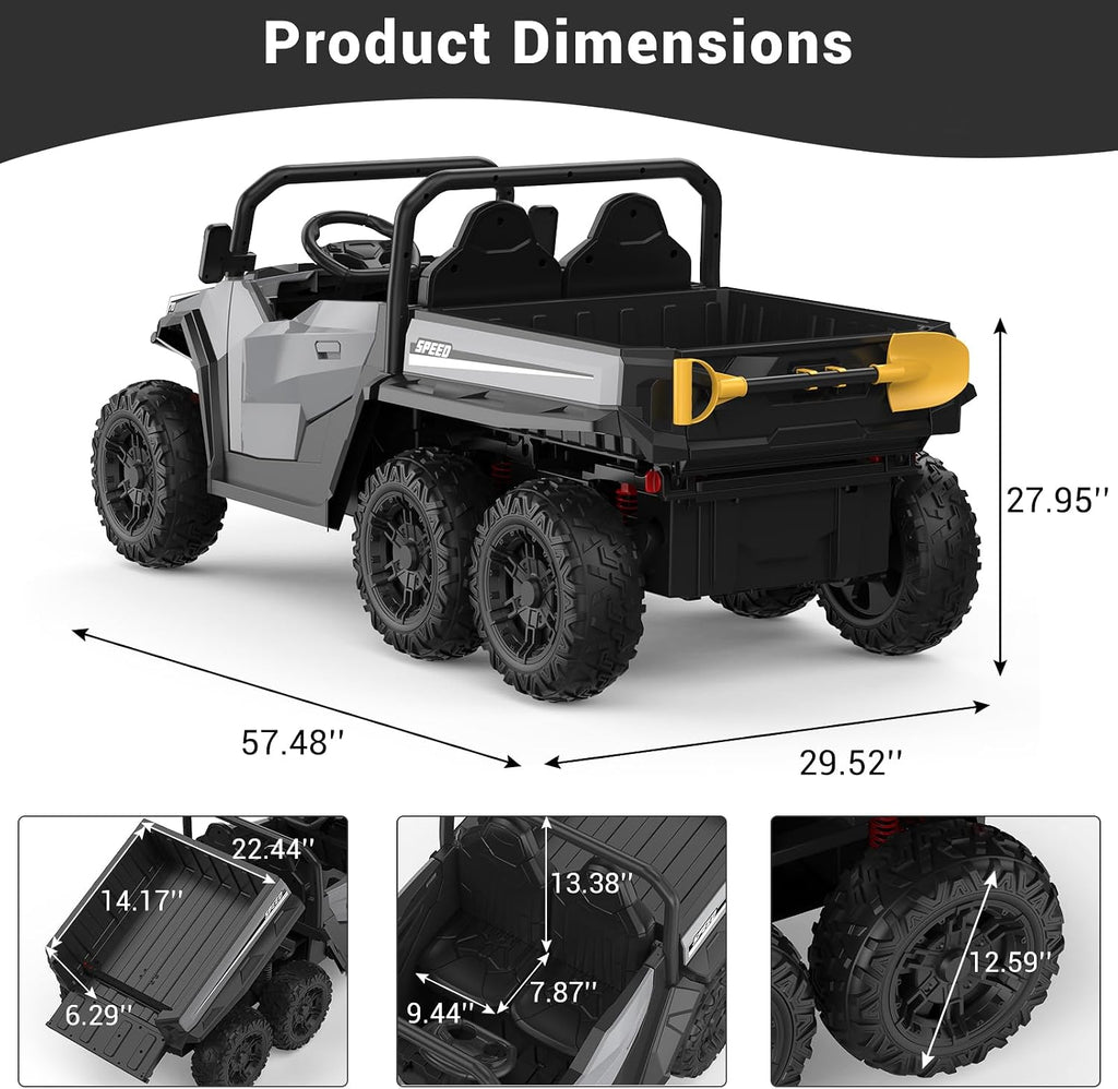 Garvee 24V 4WD Electric Ride On Dump Truck with Remote Control | 2-Seater Kids Ride On Car | Music Player & LED Lights | Birthday Gift for Ages 3+ (Key Start Safety System)