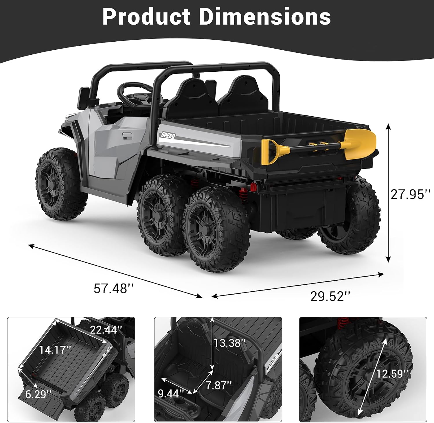 Garvee 24V 4WD Electric Ride On Dump Truck with Remote Control | 2-Seater Kids Ride On Car | Music Player & LED Lights | Birthday Gift for Ages 3+ (Key Start Safety System)