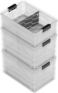 SIDIO CRATE Starter Pack - Two Full Size and One Half Size SidioCrate, Stackable Outdoor Organizer Storage Bins with Clear Lid and Dividers - Clear