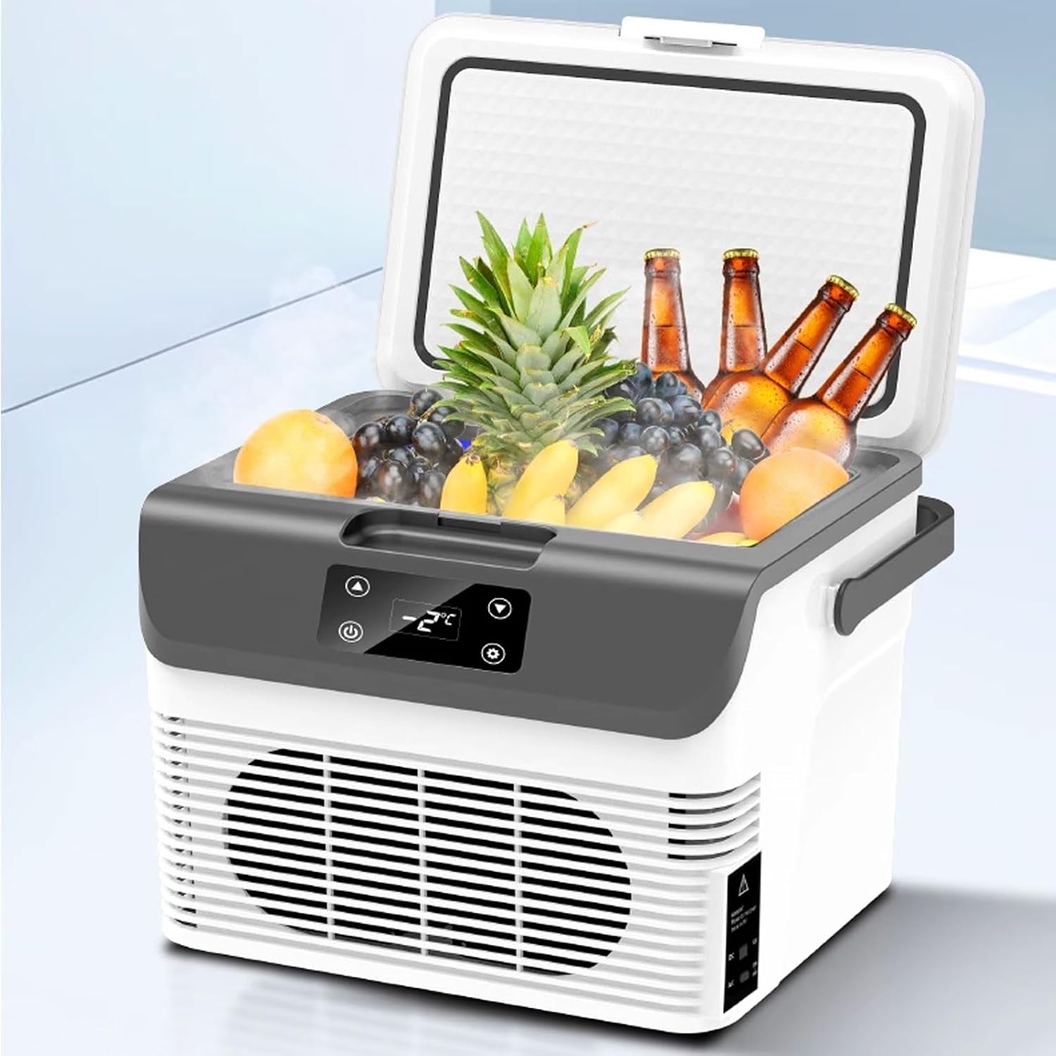 Refrigerador Portatil Car Freezer Cooler Small 15L Dual-Function Hot and Cold Function Removable Divider Design 12V/24V/220V with Handle and Cup Holder