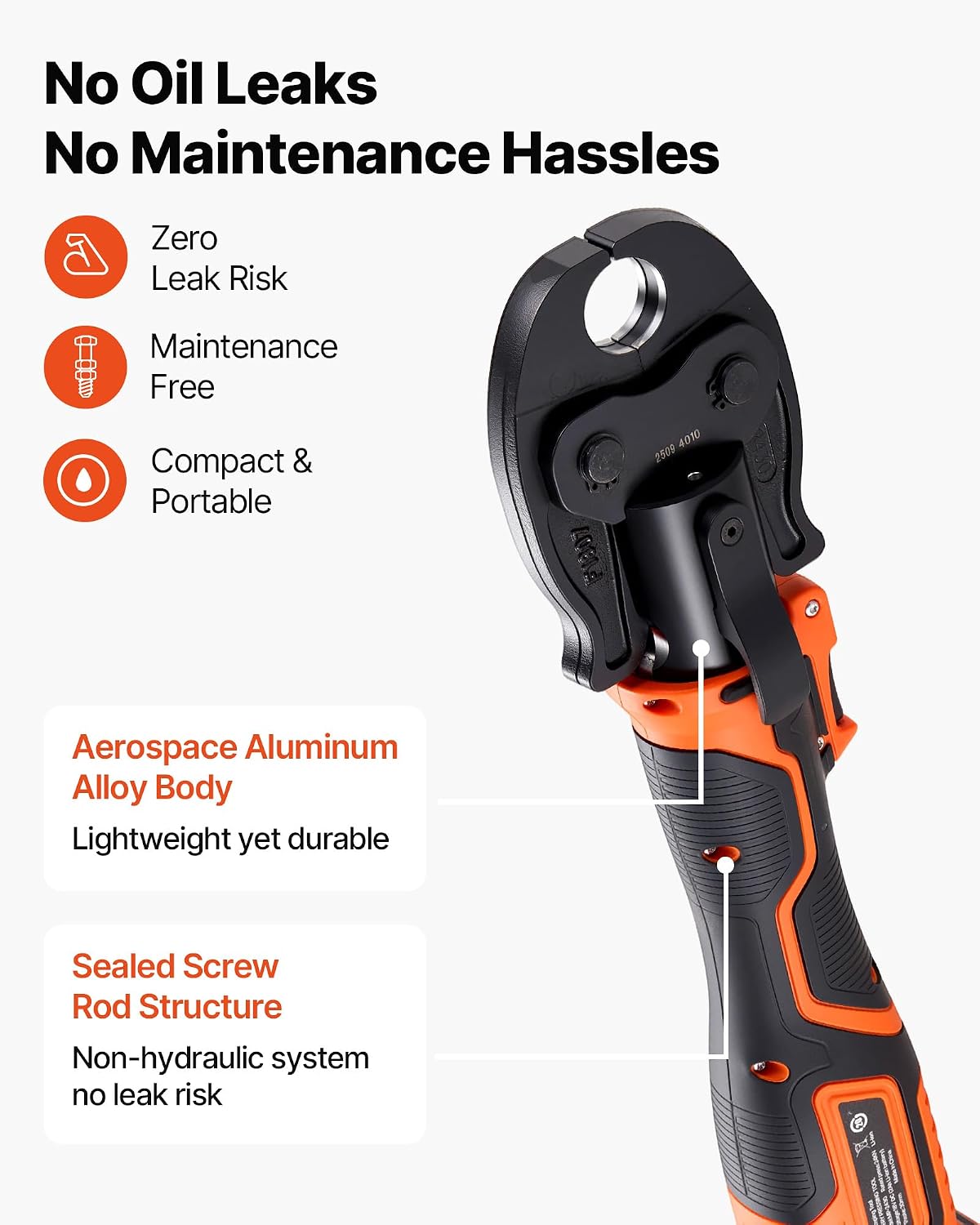 VEVOR Press Tool, 18V Electric Pipe Crimping Tool for 1/2' 3/4' 1' PEX Pipe Stainless Steel Rings, 24KN PEX Press Tool Compatible with PureFlow - with 3 VPF Jaws, 2pcs 2AH Batteries, Charger & Toolbox