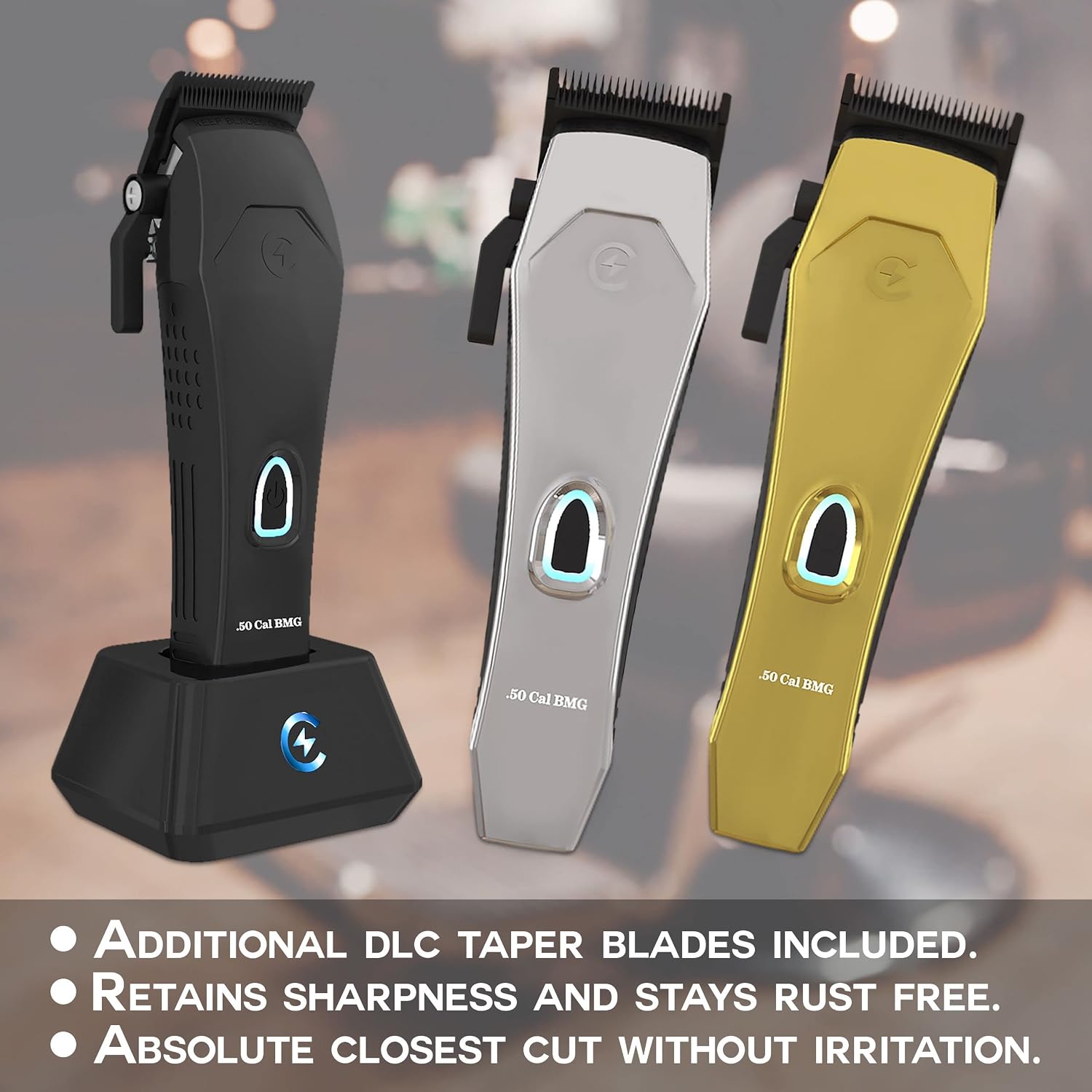 Caliber Pro - .50 Cal BMG Clipper - Professional Cordless Magnetic Motor Clippers - Quiet Operation Trimmer - Rechargeable Powerful Battery - Easy Zero Gap Cut - Hair Grooming Tool for Men