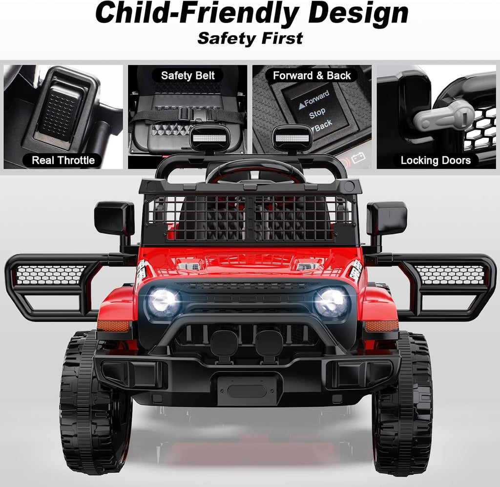 12V Ride on Car with Parent Remote Control, Toddler Electric Car with Spring Suspension, LED Lights & Music Player - Safe Battery Toy for Kids, Christmas & Birthday Gift, Red