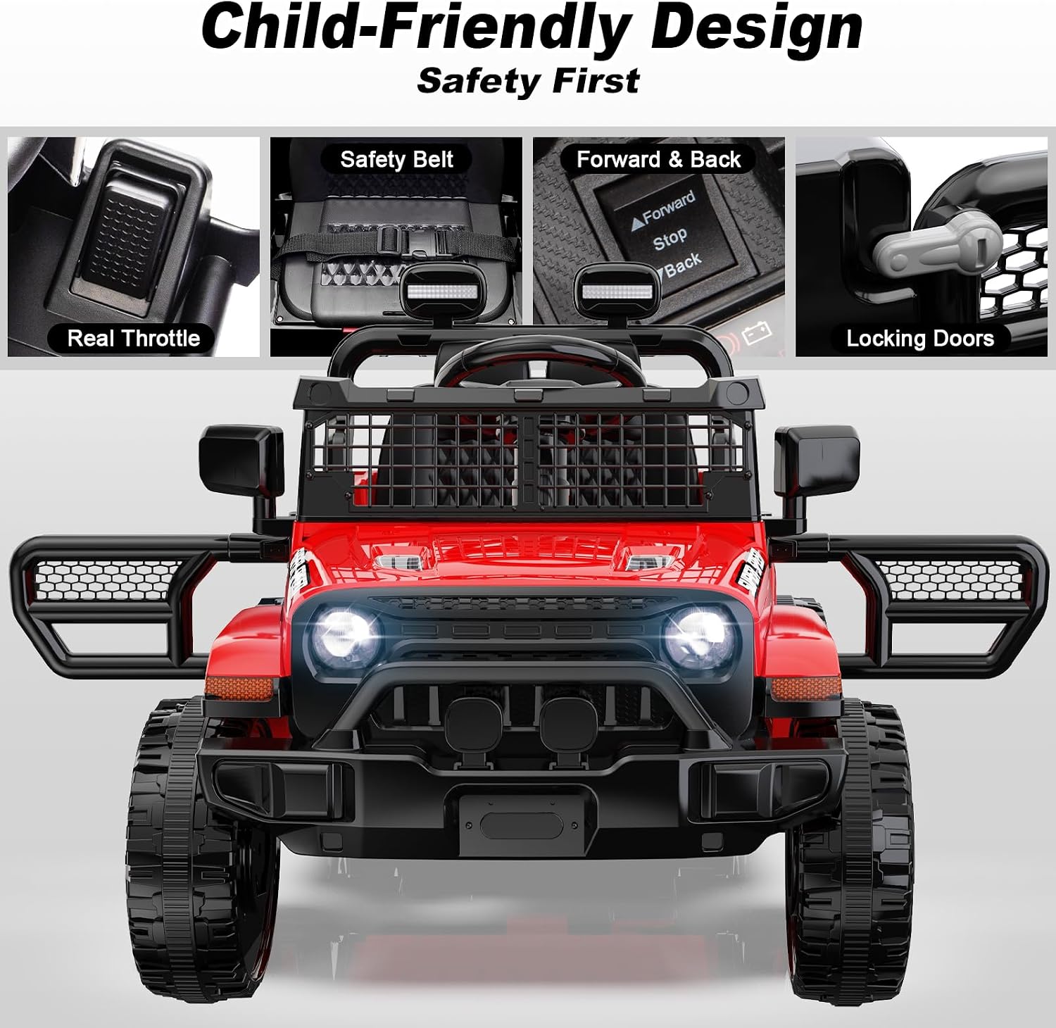 12V Ride on Car with Parent Remote Control, Toddler Electric Car with Spring Suspension, LED Lights & Music Player - Safe Battery Toy for Kids, Christmas & Birthday Gift, Red