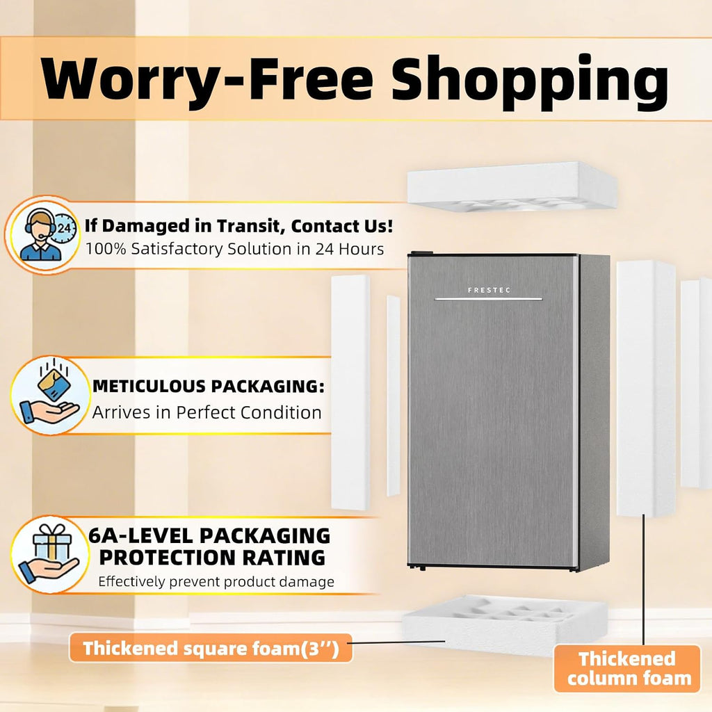 3.2 Cu. Ft. Mini Fridge with Freezer Small Refrigerator, for Bedroom, Single Door, Energy Saving, Low Noise,for Office (Grey)
