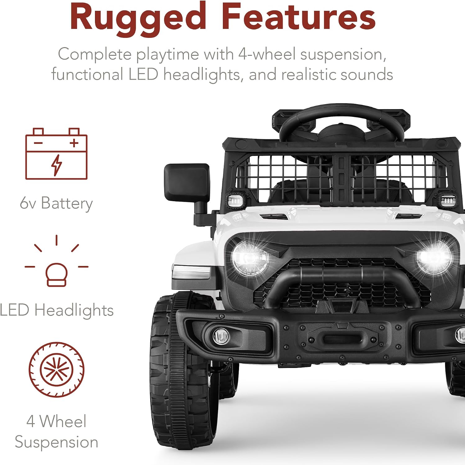 Best Choice Products 6V Kids Ride On Toy, Mini Truck, Electric Play Car w/Parent Remote Control, 4-Wheel Suspension, LED Lights, 2 Speeds, Functional Horn, 3.1MPH Max Speed - White
