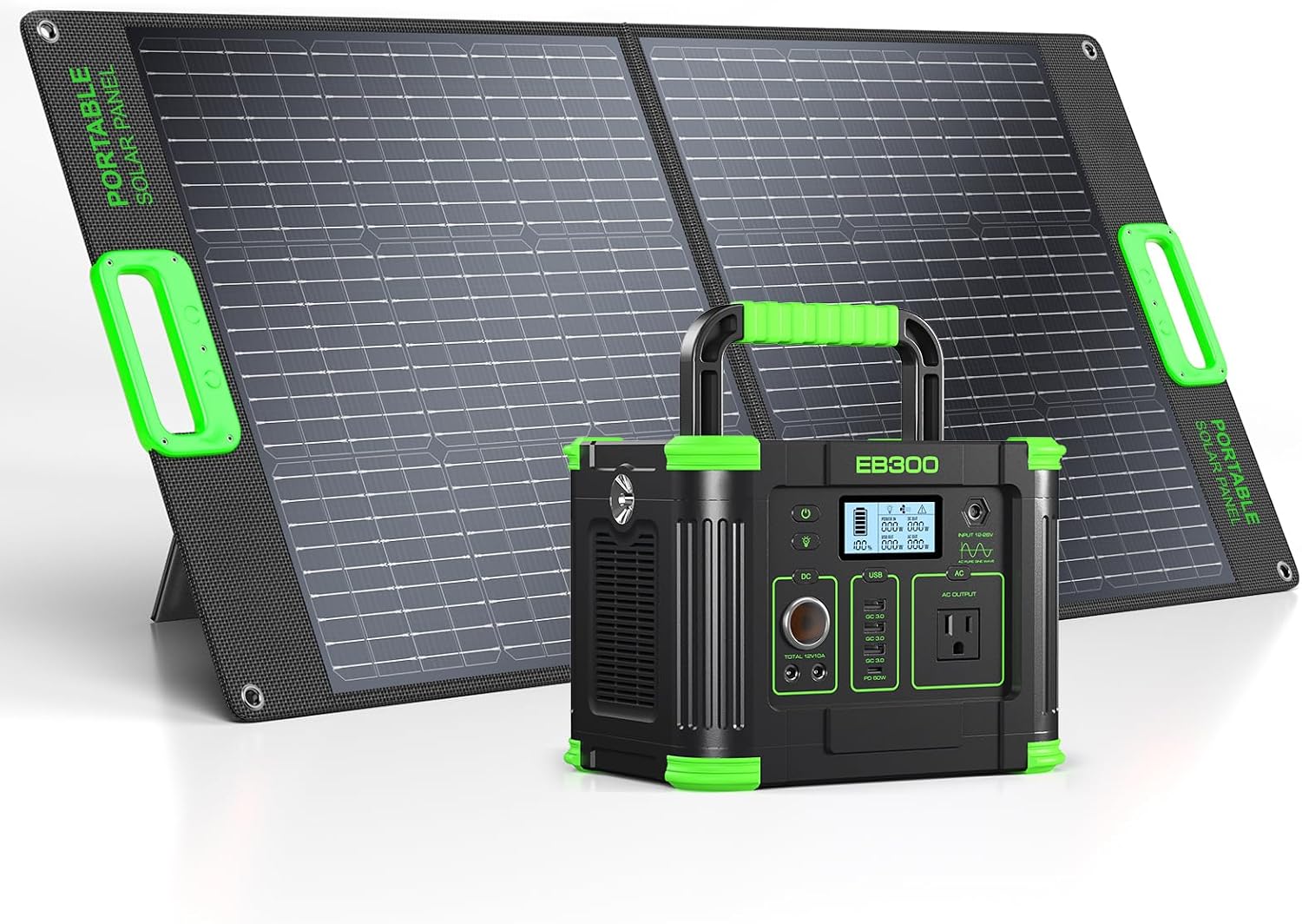 300W Solar Generator 288Wh Portable Power Station with 100W Foldable Solar Panel, PD60W USB-C Fast Charge, Pure Sine Wave for Camping RV Emergency Power Supply
