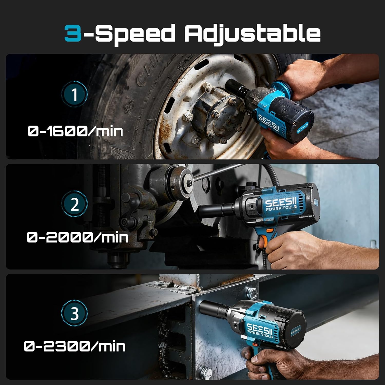 SEESII Upgraded Impact Wrench 1180 Ft-lbs (1600 N·m): 1/2' High-Torque Impact Gun with Detachable Side Handle, 21V Cordless Impact Driver 2x 4.0Ah Batteries for Car/Pickup Truck/Mower/Industrial Tasks
