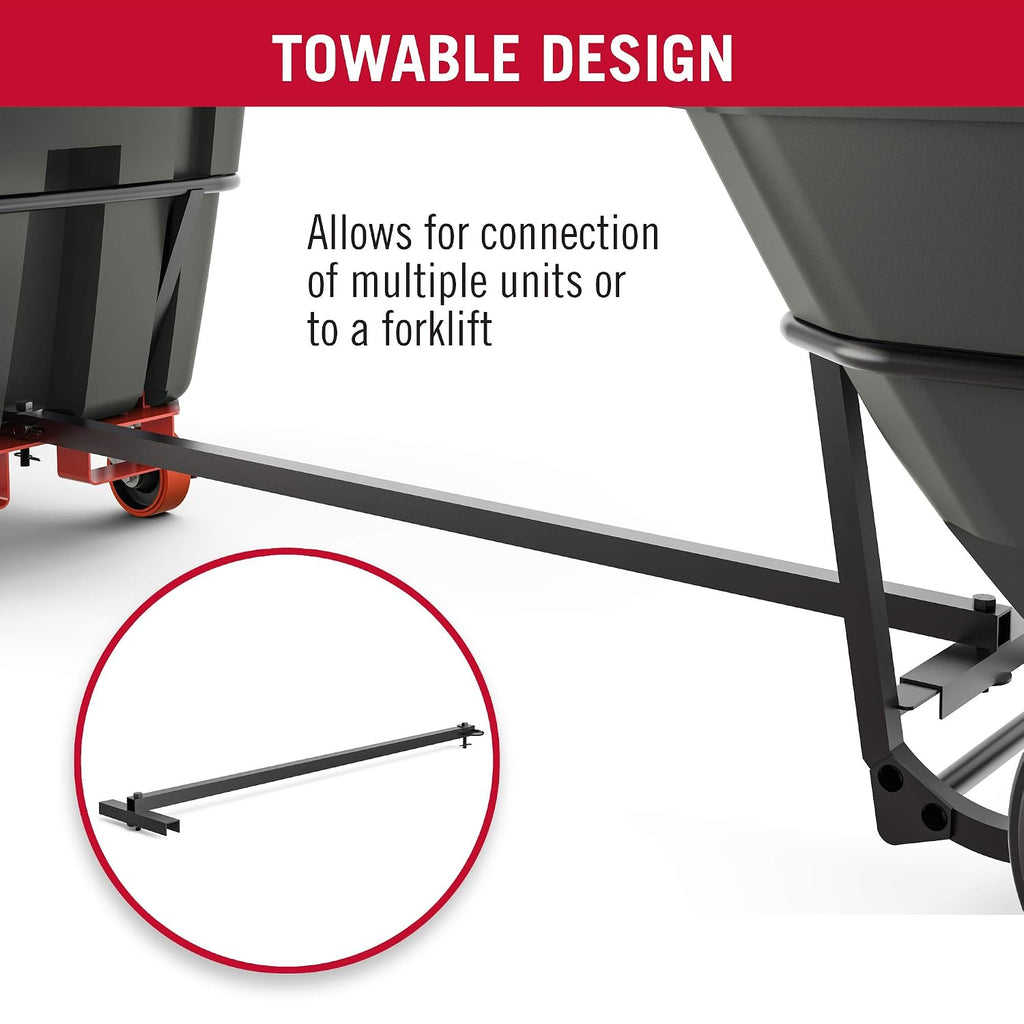 Suncast Commercial Light Duty 1/2 Cubic Yard Roto-Molded Tilt Truck with Integrated Brake, 500-Pound Capacity, 62' L x 34.5' W x 28' H