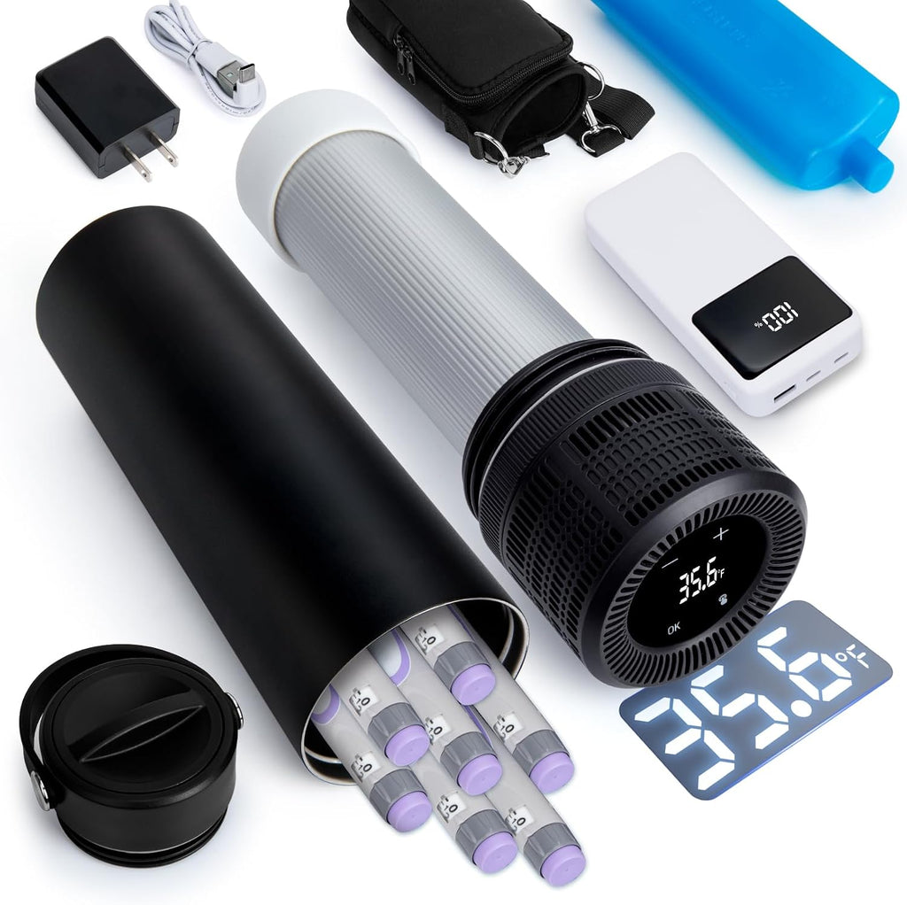 YOUSHARES Electric Insulin Cooler Travel Case, 35-68°F Custom & Display Temperature Medical Cooler with Power Bank & USB Charger, TSA Approved Diabetic Medication Refrigerator with Biogel Ice Pack