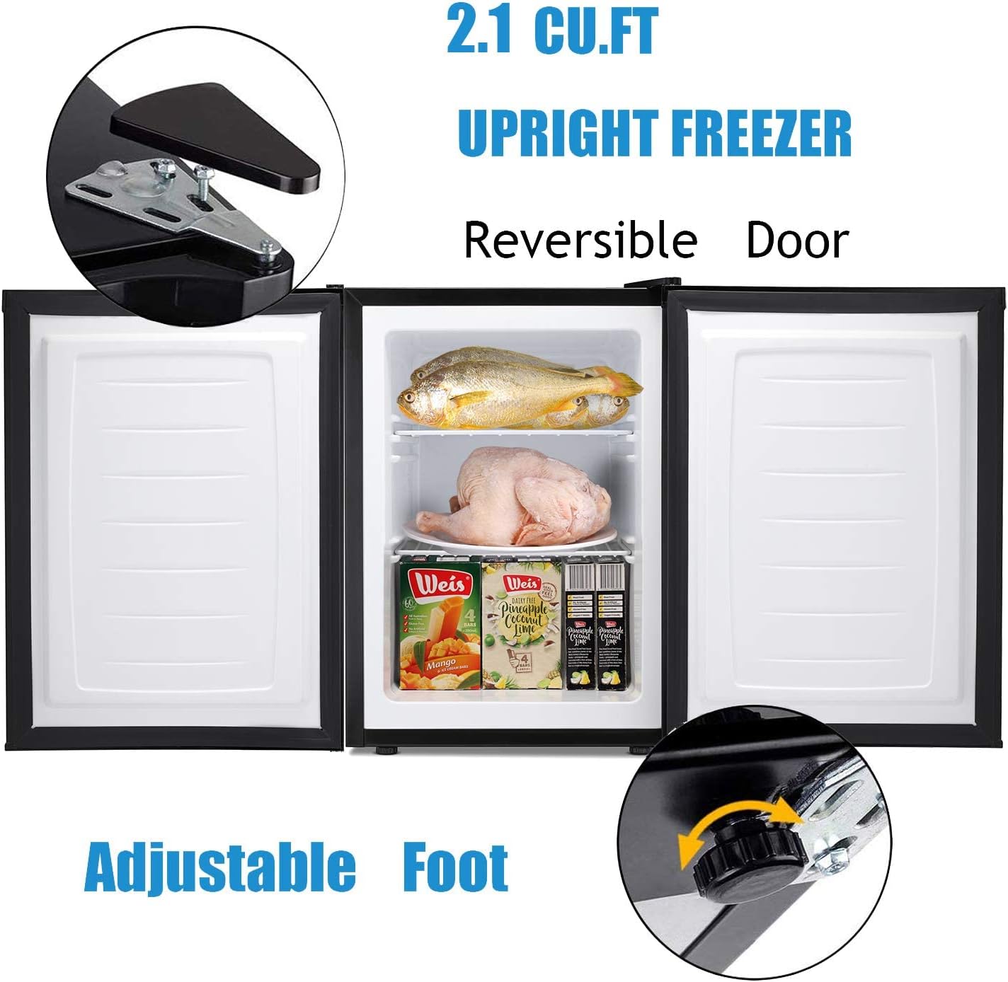 Antarctic Star Upright Freezer 2.1 Cu.ft, Compact Mini Freezer with Reversible Single Door, Temperature Control, Removable Shelves, Small freezer Stainless Steel for Dorms Home Office, Silver