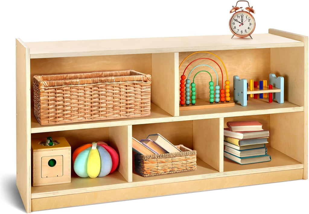 WINGYZ Montessori Bookshelf, 5-Section Wooden Storage Cabinet, Toy Storage Organizer with Kids Bookshelf, FSC Safety Montessori Toy Book Shelf for Kids Rooms, Classroom, Playroom, Daycare, Preschool