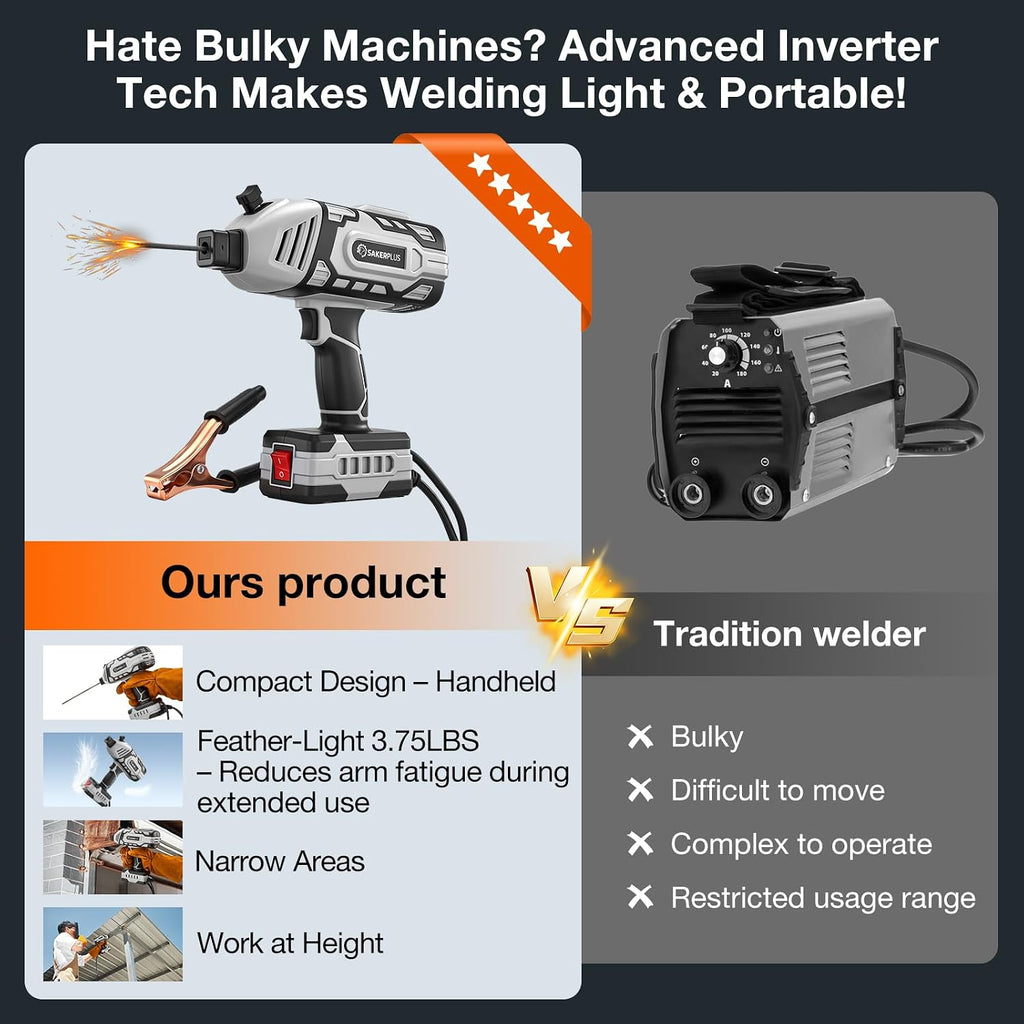 Sakerplus Portable Welding Machine, Handheld Welder Machine 110V, ARC Portable Welder with IGBT Inverter 5 Variable Current Adjustment, 30pcs 3/32' Wire Rods, Welding Helmet, Carring Case Included