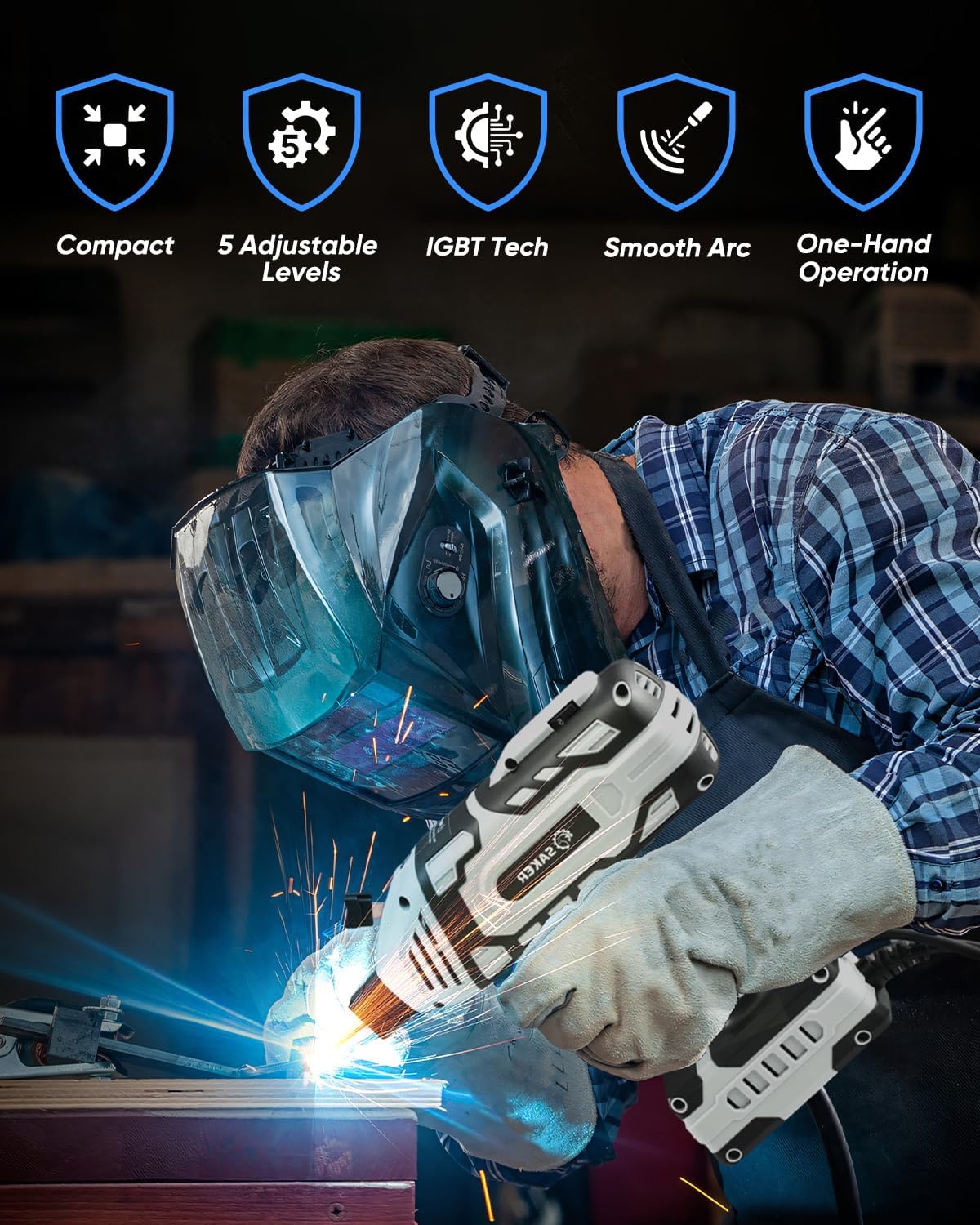 Saker Portable Electric Welding Machine,110V Portable Welder Handheld with IGBT Inverter 5 Variable Current Adjustment, ARC Welder Gun, Fits for 3/32' Wire Rods (Grey)