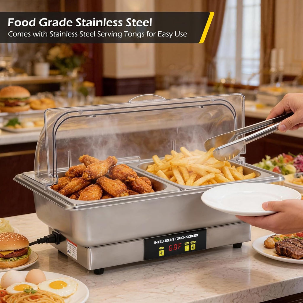 Dyna-Living Electric Chafing Dishes for Buffet, 9.5QT Full Size & Half Size Chafing Dish Buffet Set 600W Electric Buffet Servers and Warmers with Temp Control Display Food Warmers for Parties Catering