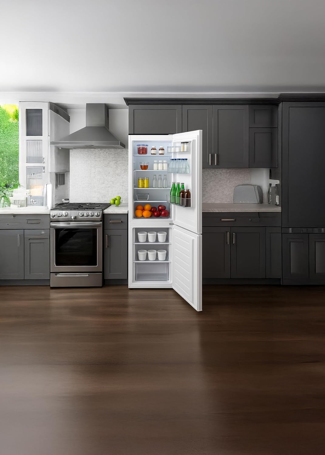 Summit 24' Bottom Freezer Refrigerator, Counter Depth Refrigerator- Freezer, Energy Star, White - FFBF121W (Right Hand Door)