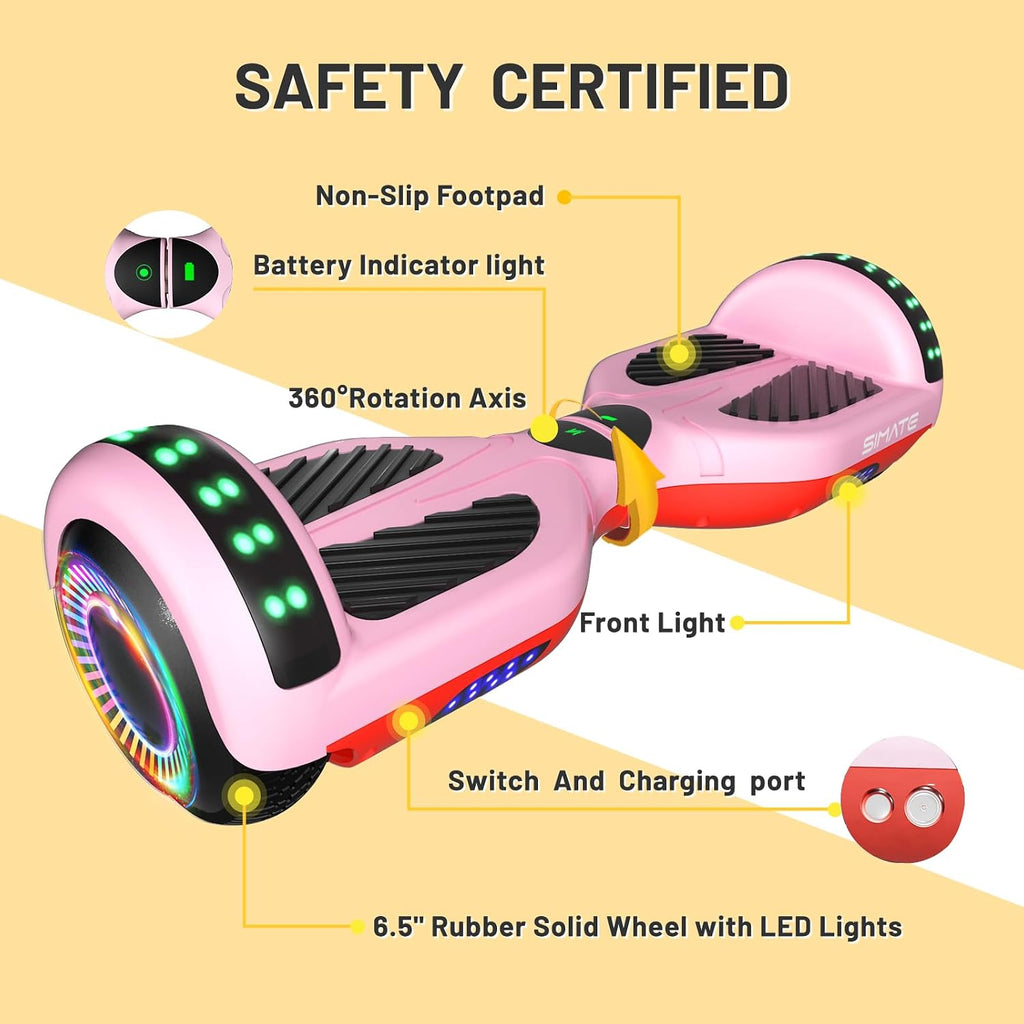 SIMATE Hoverboard, Bluetooth All Terrain Hover Boards with LED Lights and APP Control, Gifts for Kids Adults Girls Boys, for All Ages