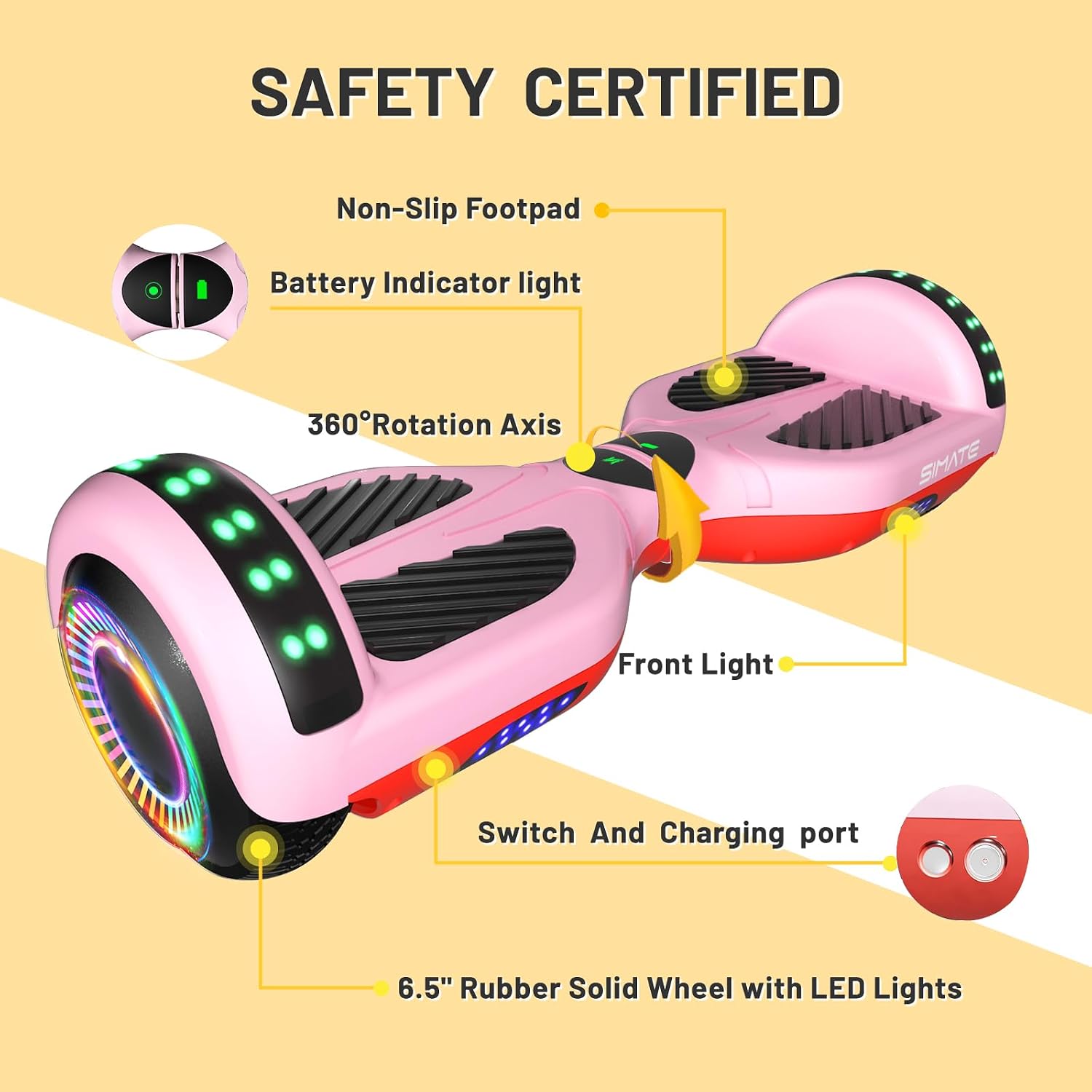 SIMATE Hoverboard, Bluetooth All Terrain Hover Boards with LED Lights and APP Control, Gifts for Kids Adults Girls Boys, for All Ages