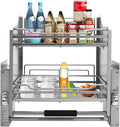 Pull-Down Cabinet Organizer, 2 Tier Pull down Shelf for Kitchen Upper Cabinet, Pull-Out Rack System Inner Space Saving Plate for Kitchen Appliance Lift Upper Cabinet, 22 Inch Width