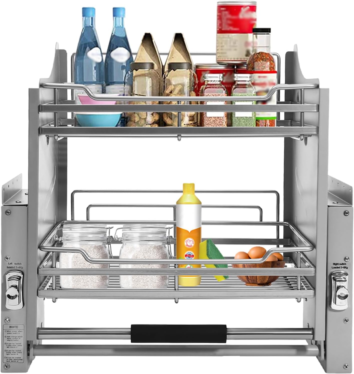 Pull-Down Cabinet Organizer, 2 Tier Pull down Shelf for Kitchen Upper Cabinet, Pull-Out Rack System Inner Space Saving Plate for Kitchen Appliance Lift Upper Cabinet, 22 Inch Width