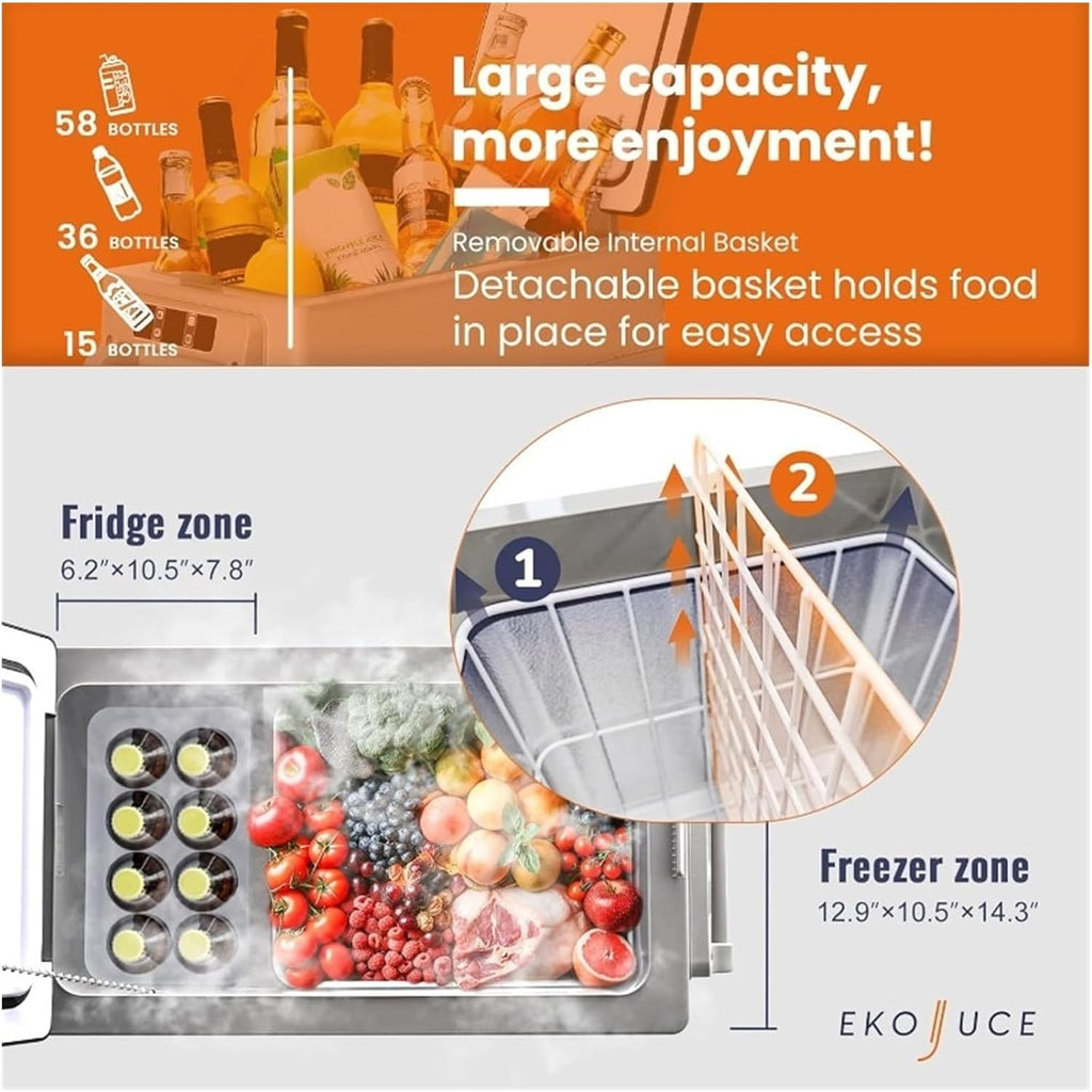 12 Volt Car Refrigerator Electric Cooler, 48 Quart(45L) Portable Refrigerator APP Control, 12V Fridge -4℉-68℉, Removable Basket