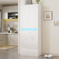 Furnify 71' Tall Pantry Storage Cabinet, Kitchen Pantry with High Gloss Doors, Modern Buffet Hutch Cabinet with Led Light and Adjustable Shelves for Dining Room, Living Room, White