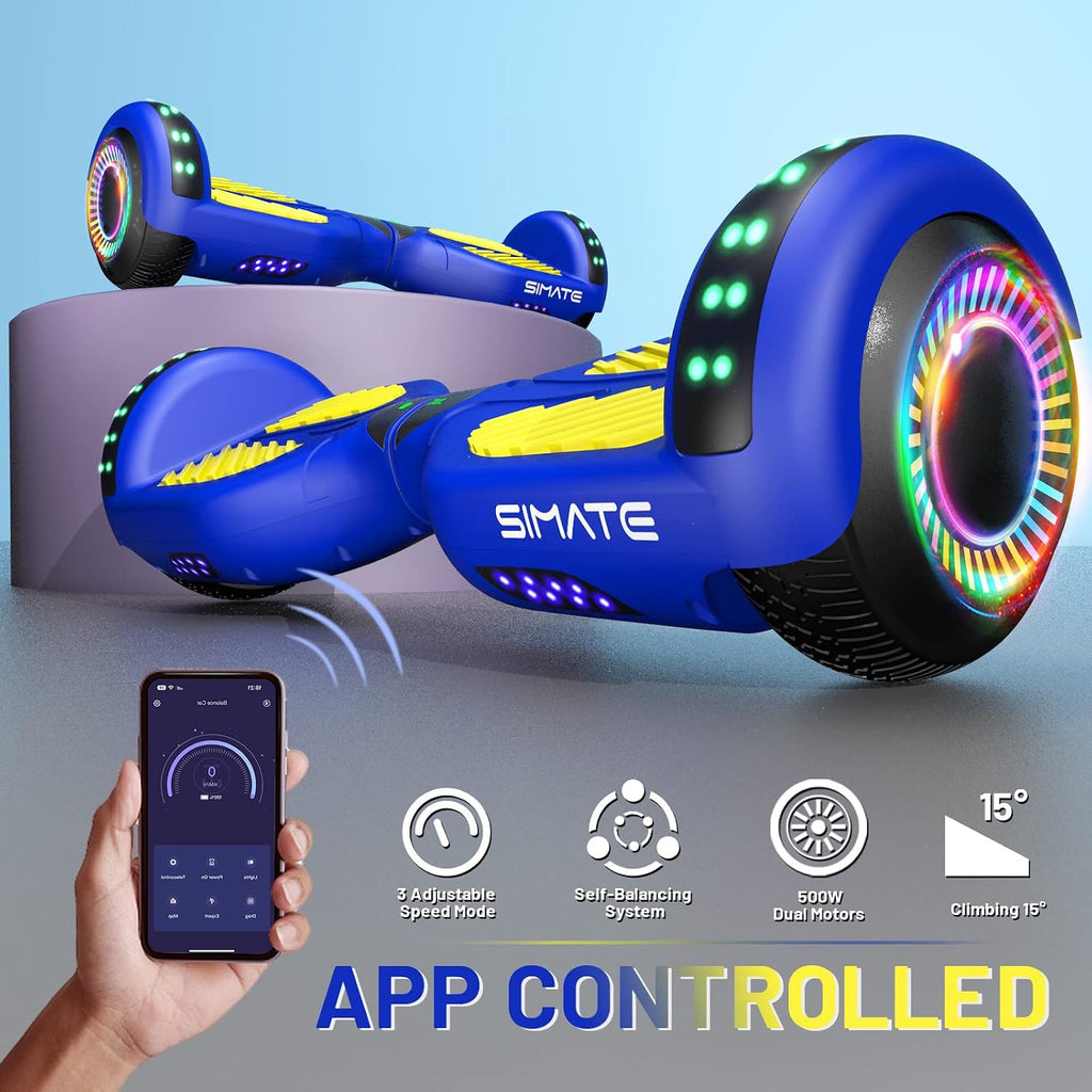 SIMATE Hoverboard, Bluetooth All Terrain Hover Boards with LED Lights and APP Control, Gifts for Kids Adults Girls Boys, for All Ages
