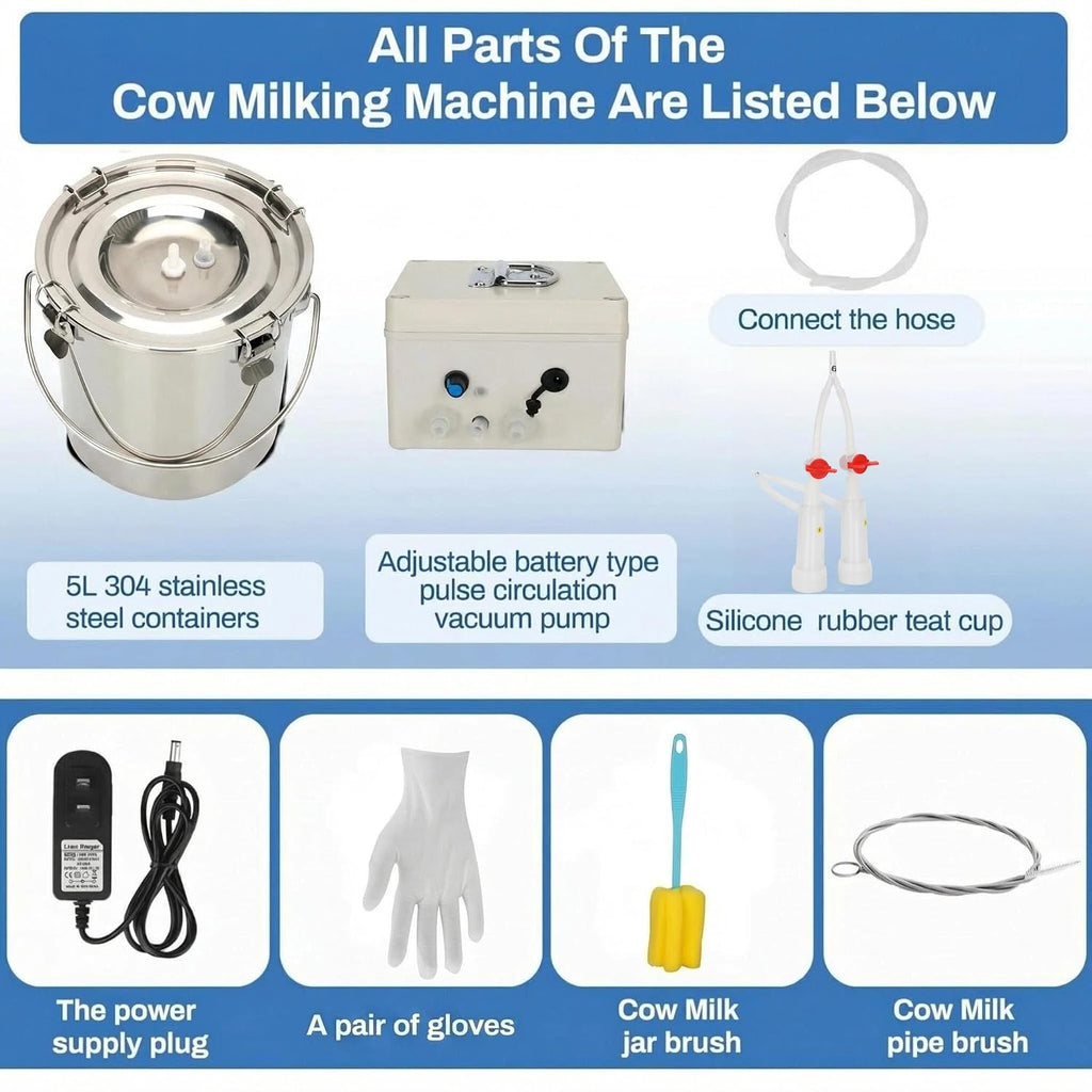 5L Goat Milking Machine, Rechargeable Battery Adjustable Pulse Vacuum Electric Goat Milking Machine,Portable Milking Machine,Individual Pulsation Adjustment, Udder Protection