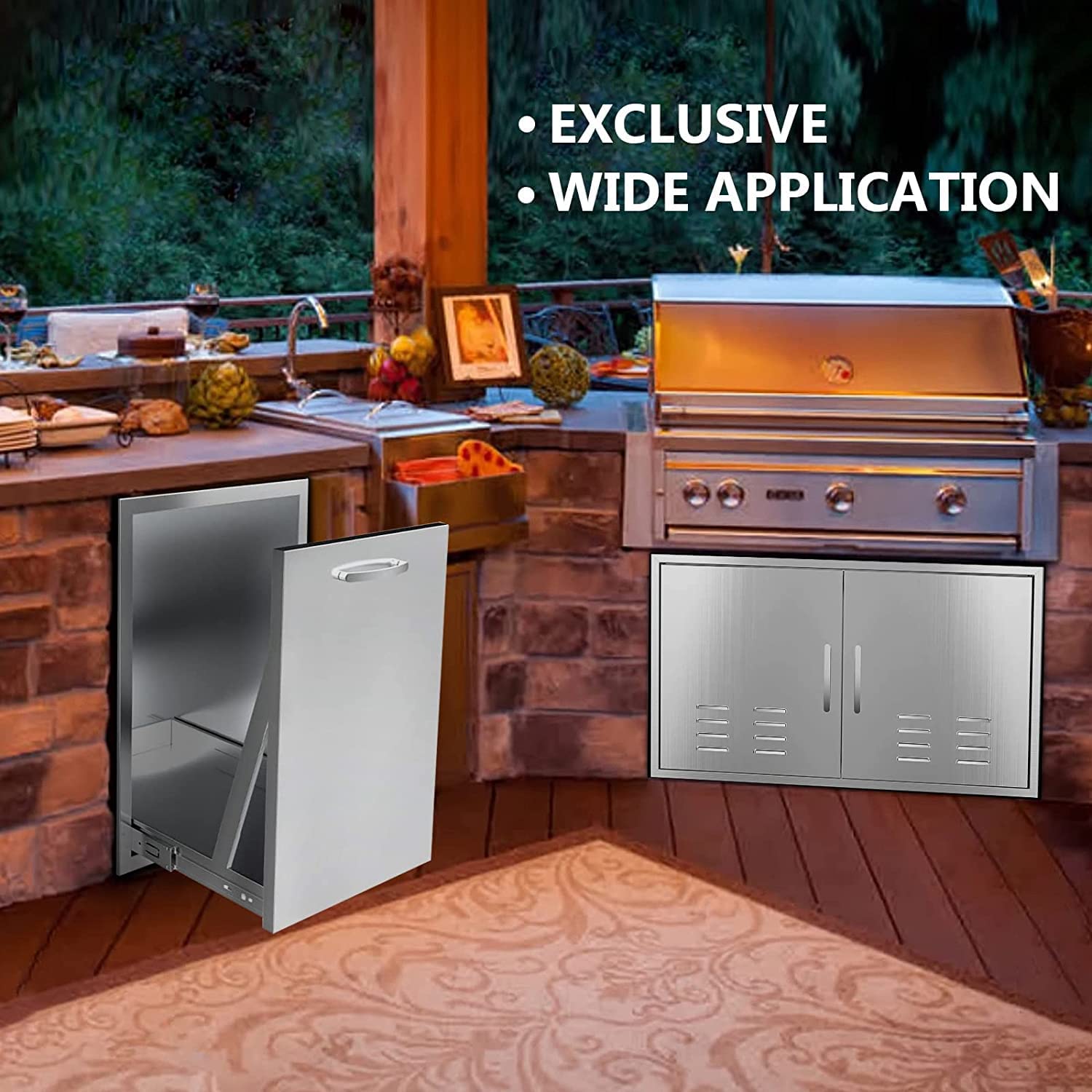 Pull-Out Double Trash Drawer 20''Wx27''Hx24''D, Built-in Trash Drawer, Outdoor Kitchen Stainless Steel Trash Bin for BBQ Island Grill Station