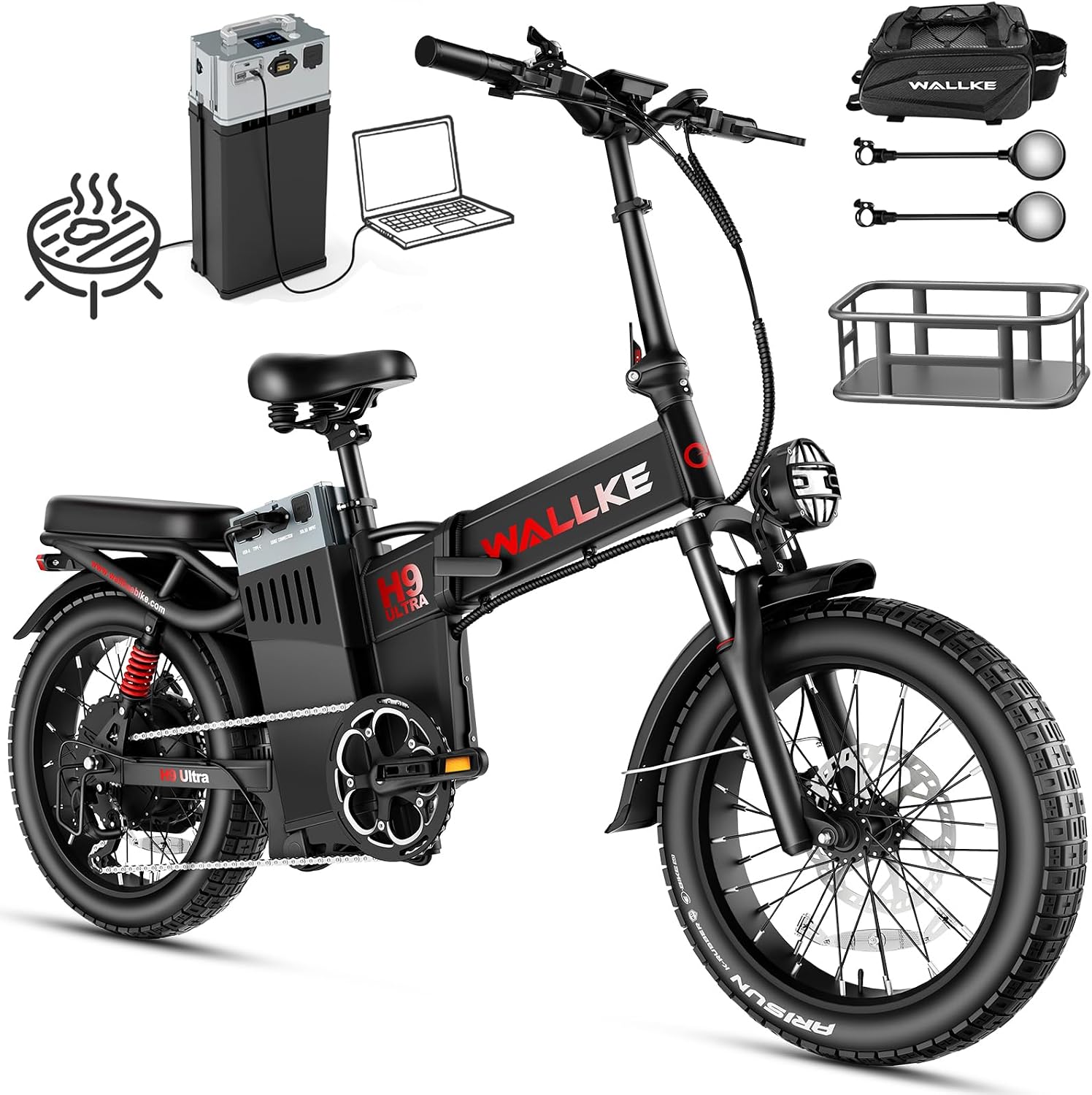 Wallke H9 Ultra 5000W Electric Bike with 2640Wh Power Hub, 48V 55Ah Removable Battery, 105NM Torque & 40MPH Fast Ebike for Adults, ARISUN All Terrain Fat Tire for Camping Commute, UL2849 Certified