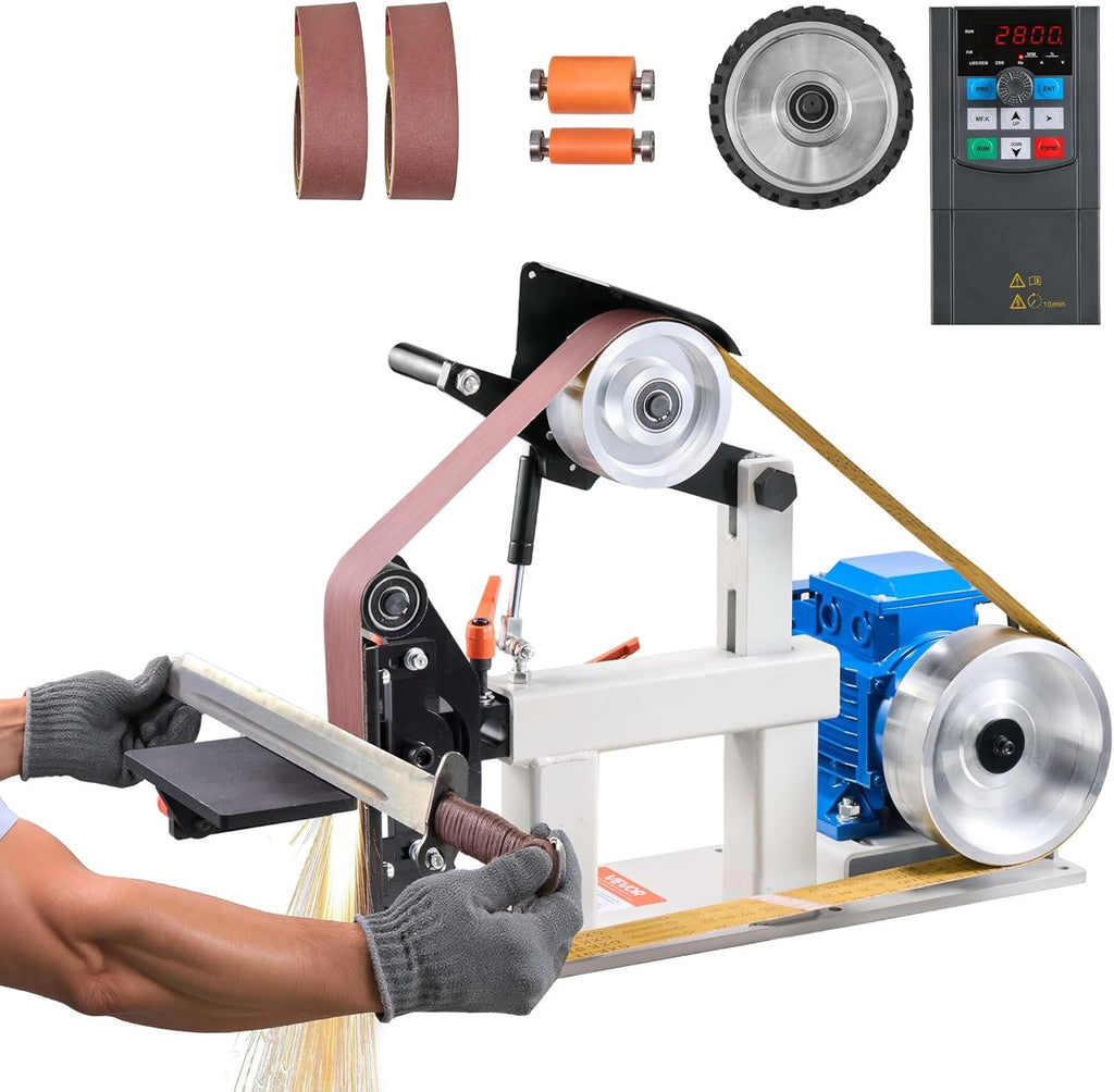 VEVOR 1500W 2HP Belt Sander Grinder, 2' x 82' Variable Speed Belt Grinder for Metalworking, 3-in-1 Belt Sander Polisher with 3 Grinding Moulds & Flat Platen Tool Rest for Knife Making