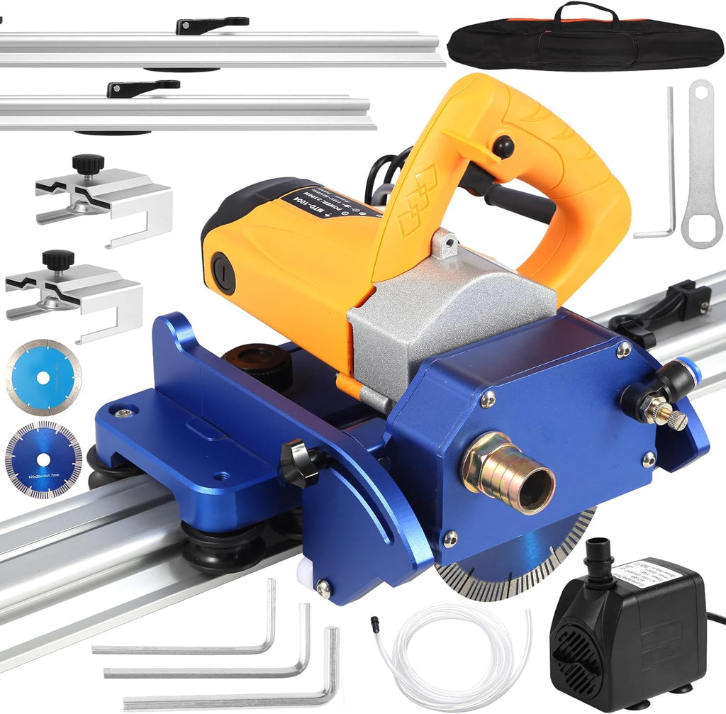 Electric Orbital Tile Cutter, 2300W Angle Grinder 8000RPM, 71' Cutting Length, Wet & Dry Blades, Bevel & Chamfer, Dual 1.05m Tracks with Suction Cups & Clamps, Water Pump & Tool Bag