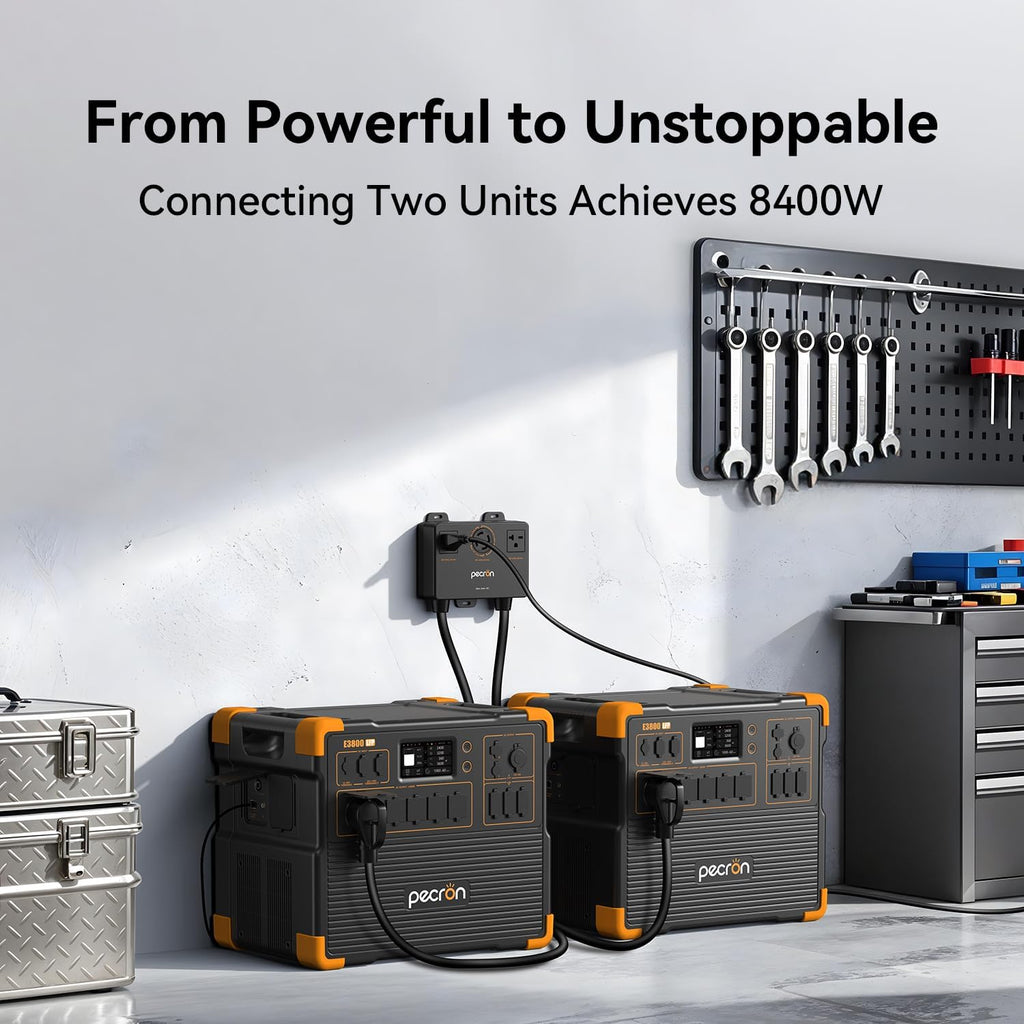PECRON Portable Power Station E3800 LFP with 240V Double Voltage Hub, 3840Wh LiFePO4 Battery Backup, 4200W Solar Generator, Expandable to 53.76kWh Power Station, Fast Charging for Home, Camping, RV