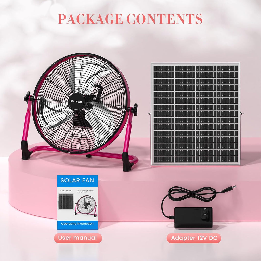 18' Solar Powered Floor Fan, 40W Cordless Fan Outdoor, Long Lasting Battery Operated and Strong Airflow, USB Output, 360° Tilt, Quiet, Wireless, For Camping Travel Home Garage RV Patio