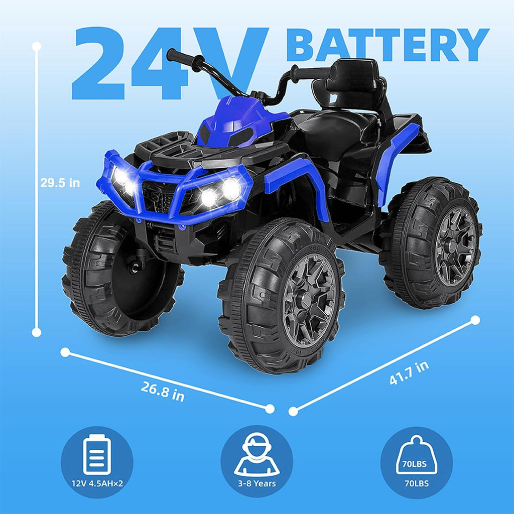 TCARAIWEN 24V Kids Ride on ATV 4 Wheelers for 3-5 Years Old with Music Player, Kids Ride on Cars, Blue