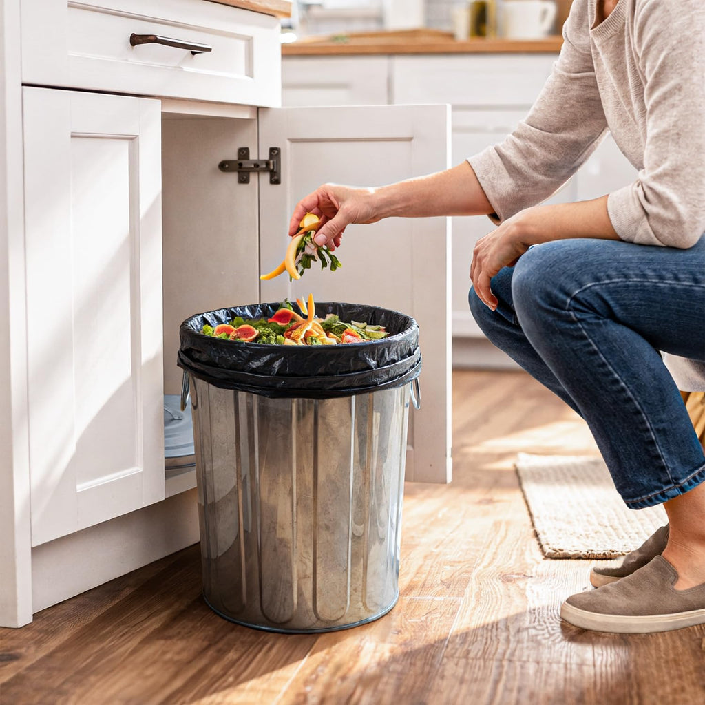 Plexon 5 Gallon Small Metal Trash Can with Lid Outdoor Galvanized Bucket with Lid 5 Gal Fireplace Ash Bucket for Wood Stove Storage Can for Dog Food Bird Seed Storage Container 6 Pack