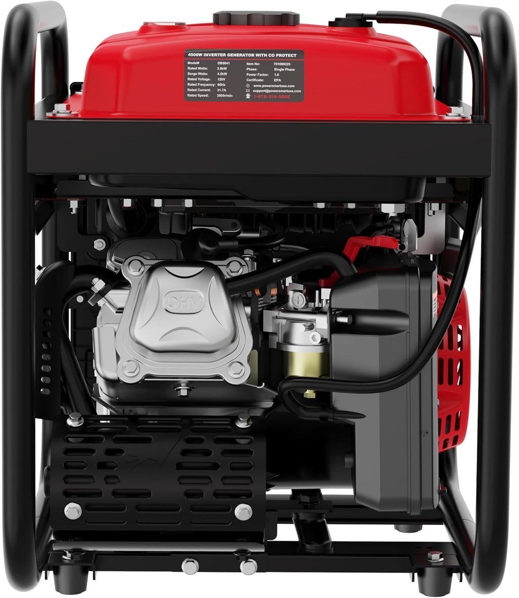 PowerSmart 4500W Portable Inverter Generator with CO Alarm, 223cc Gas Powered Engine, Quiet Run for RV Ready, Home Backup, Emergency, & Camping, EPA Compliant, Parallel Ready