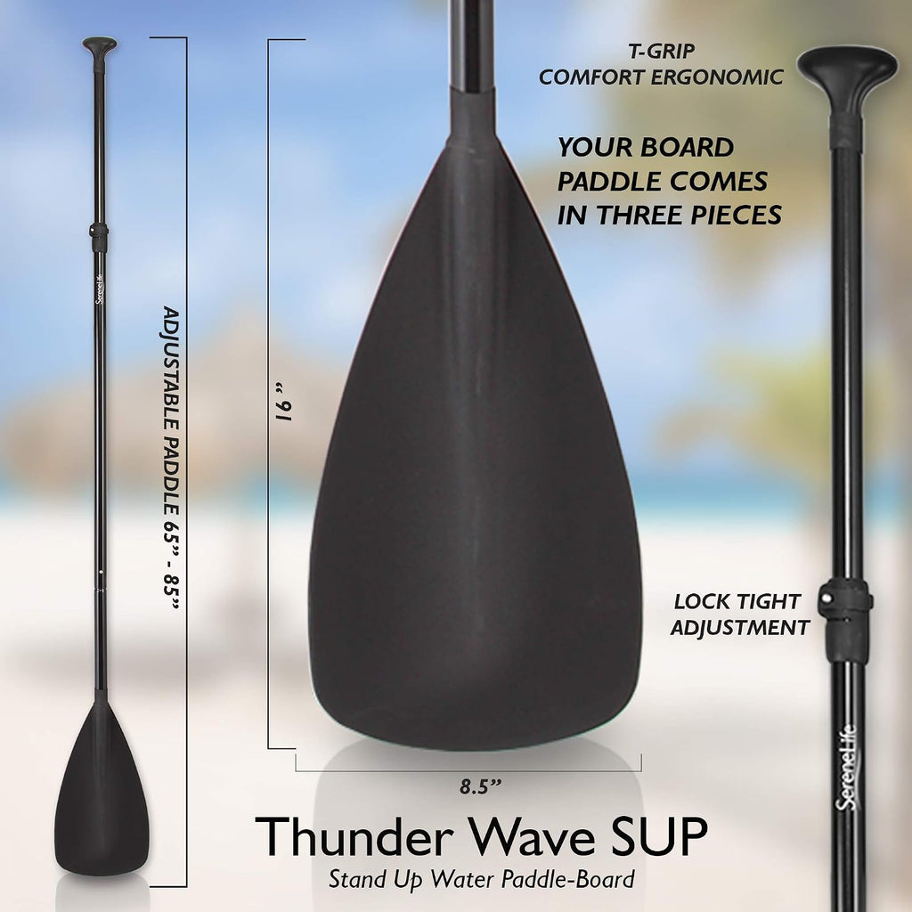 SereneLife Inflatable Stand Up Paddle Board - Wide Stable Design, Non-Slip Deck for Adults & Youth with Premium Paddle Board Accessories: Carry Bag, Dual Action Pump, Paddle, Ankle Leash - 10'