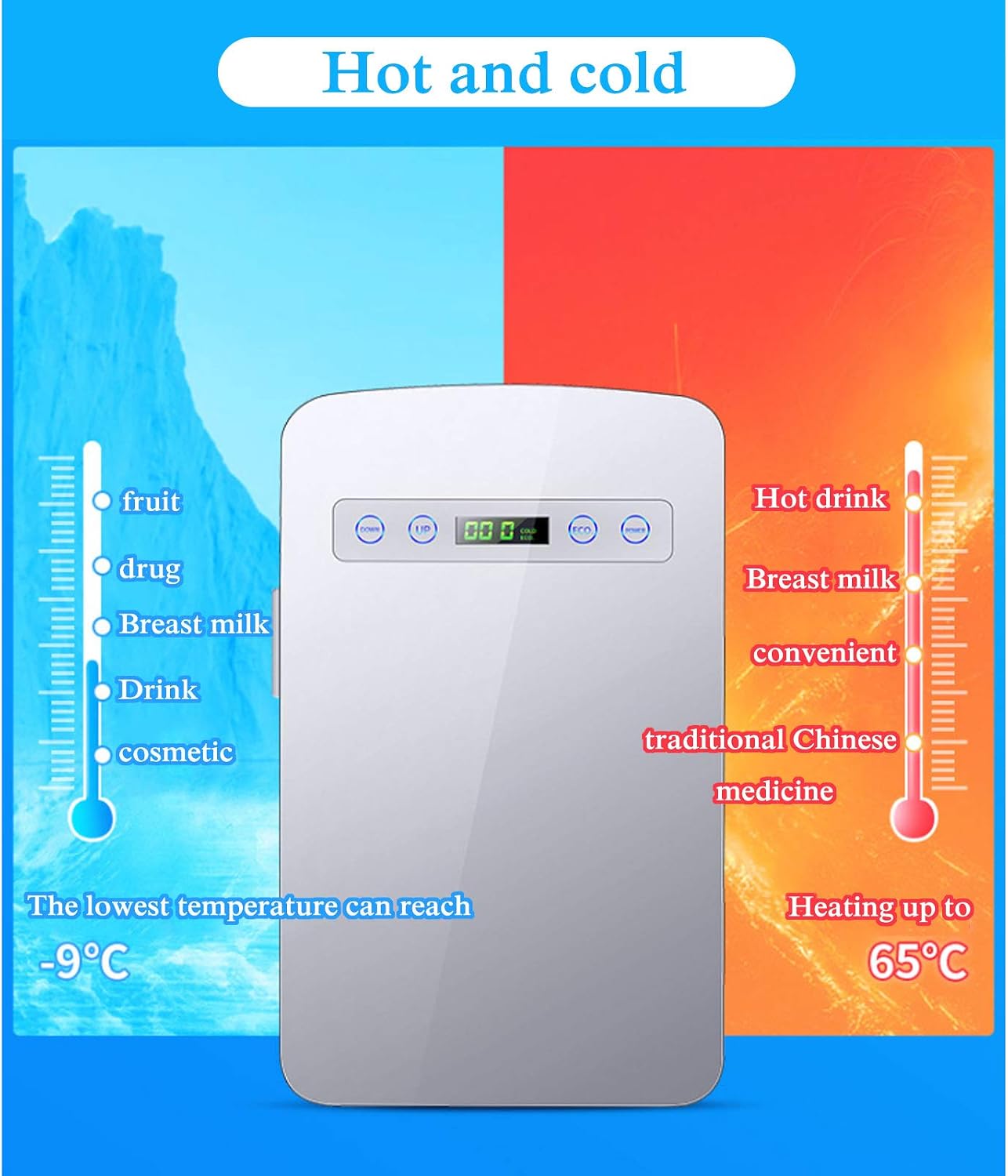 Mini Fridge Electric Cooler and Warmer 10L for Car and Home Portable Freezer Touch Digital Display Electric Coolers for Camping Single Door with Handle Three Layers