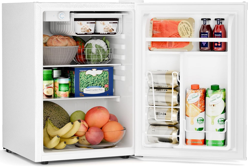 Antarctic Star Compact Refrigerator with Freezer, 2.6 Cu.Ft Mini Fridge with Adjustable Thermostat,Single Door,Removable Glass Shelves for Dorm/Kitchen/Office,WHITE