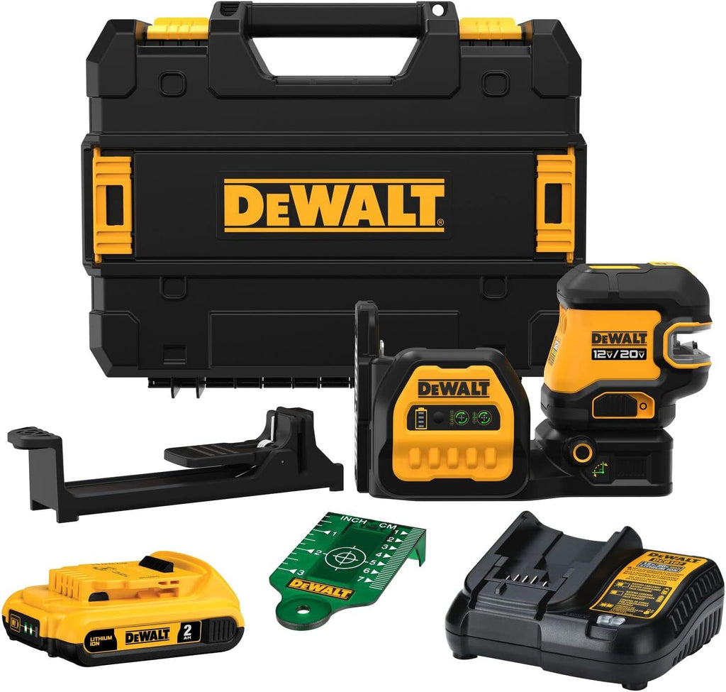DEWALT 20V/12V MAX Laser Level Kit, Cross Line Laser and 5 Spot Laser, Green, Includes TSTAK Storage Case (DCLE34520G)