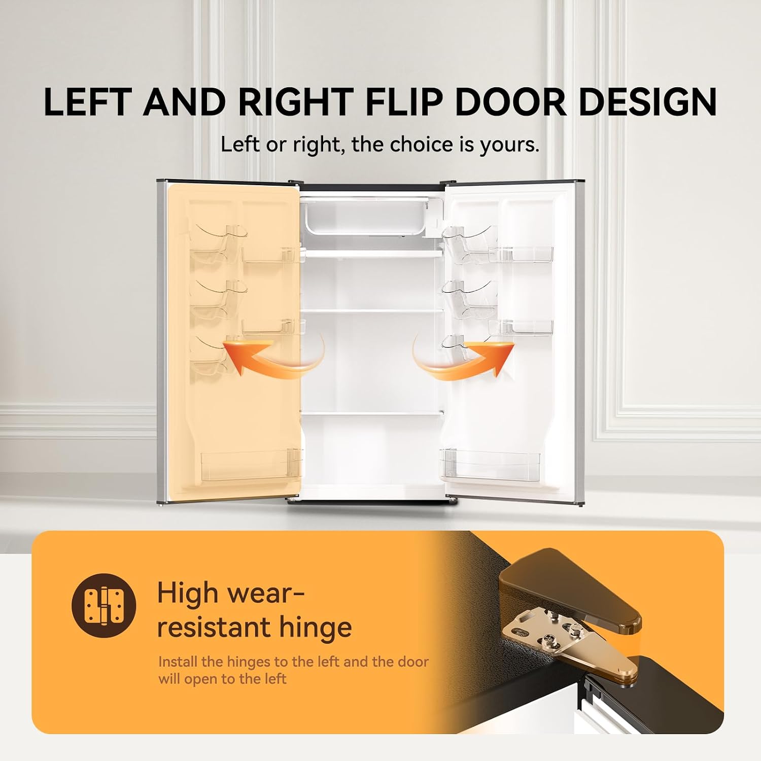 3.2 Cu. Ft. Mini Fridge with Freezer Small Refrigerator, for Bedroom, Single Door, Energy Saving, Low Noise,for Office (Grey)